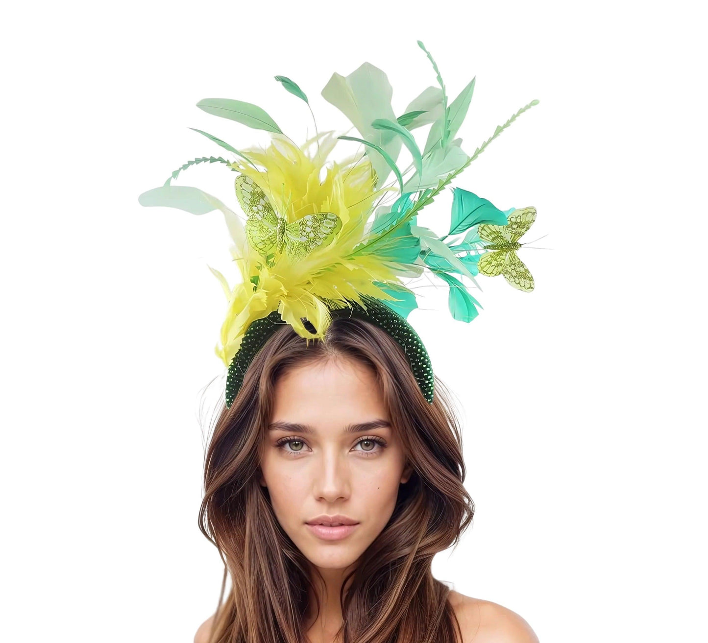 Sandy Butterfly Feather Crystal Padded Headband Tea Party Lunch Fascinator - Hats By Cressida