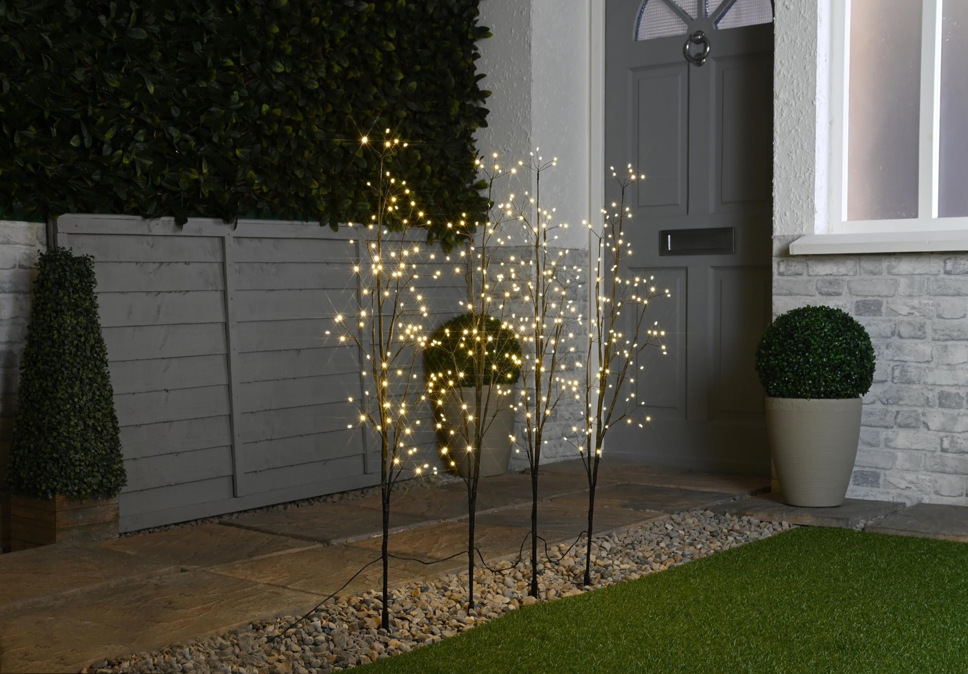 Set 4 Tall Lit Twig Tree Path Finders Warm White LEDs Outdoor Garden Christmas Fairy Lights - Hats By Cressida
