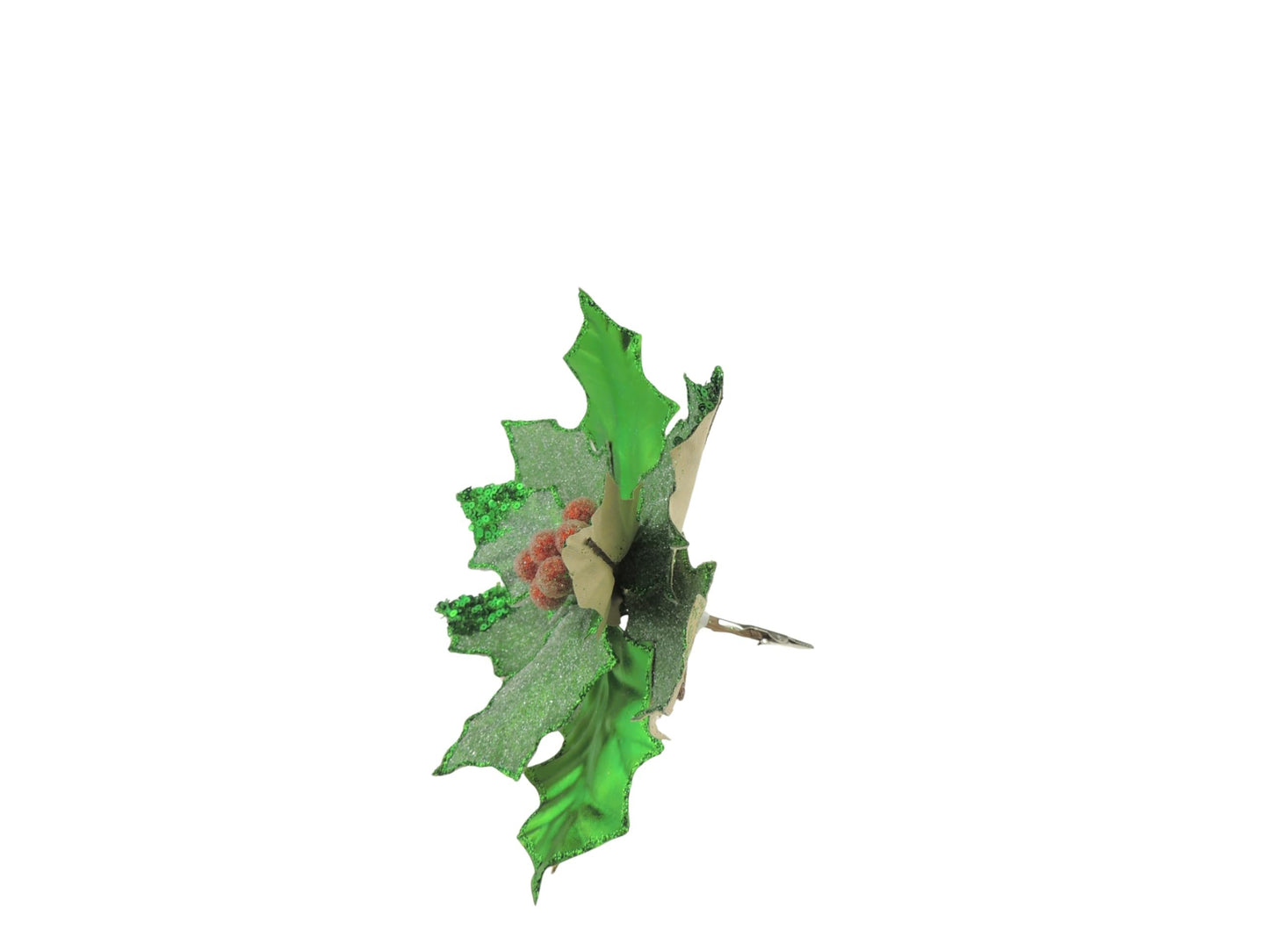 Set of 3 Metallic Green Red Glitter Sequin Clip Poinsettia Flower Christmas Tree Floral Pick Ornament Xmas Decor Garland Wreath Home Decoration - Hats By Cressida