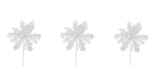 Set of 3 Sparkly Glitter White Poinsettia Flower Christmas Tree Floral Pick Ornament Xmas Decor Garland Wreath Decoration - Hats By Cressida