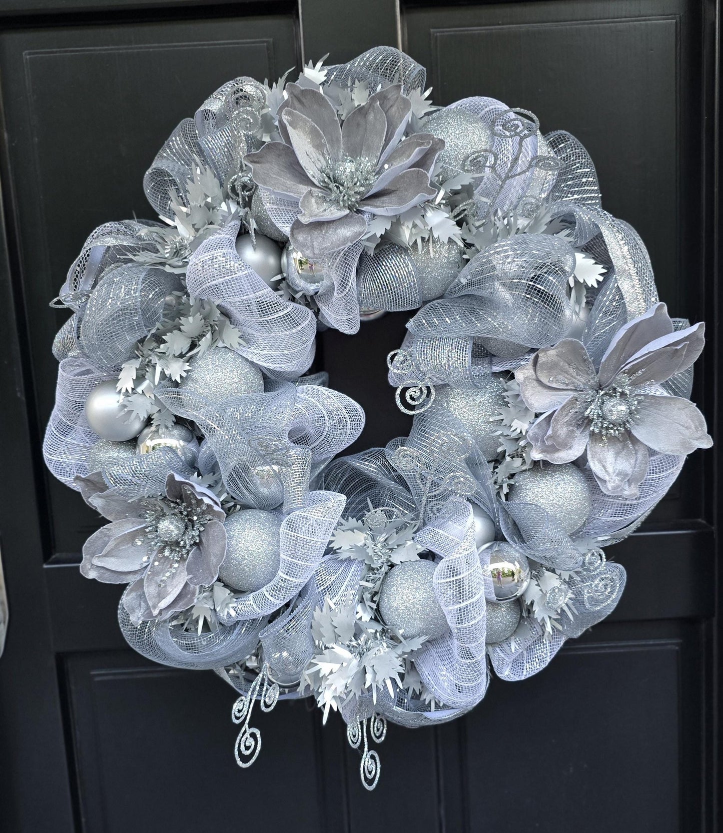 Silver Luxury Christmas Wreath Front Door Luxury Home Decorations Xmas Winter Mantle Decor Holiday Wreath Advent Swag Silver Theme - Hats By Cressida