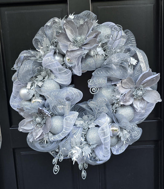 Silver Luxury Christmas Wreath Front Door Luxury Home Decorations Xmas Winter Mantle Decor Holiday Wreath Advent Swag Silver Theme - Hats By Cressida
