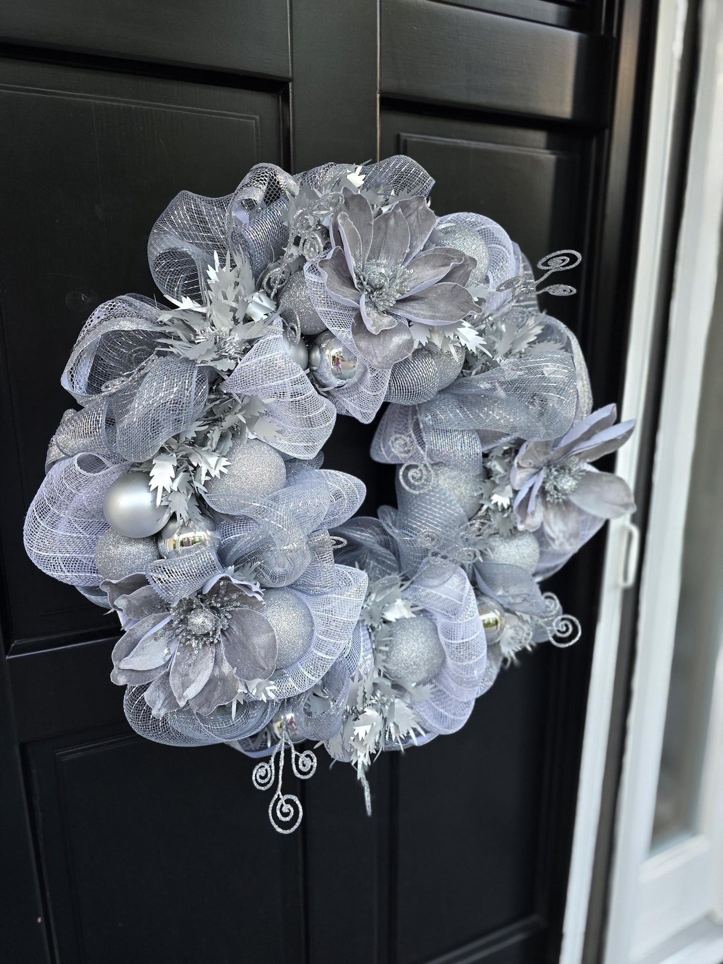 Silver Luxury Christmas Wreath Front Door Luxury Home Decorations Xmas Winter Mantle Decor Holiday Wreath Advent Swag Silver Theme - Hats By Cressida