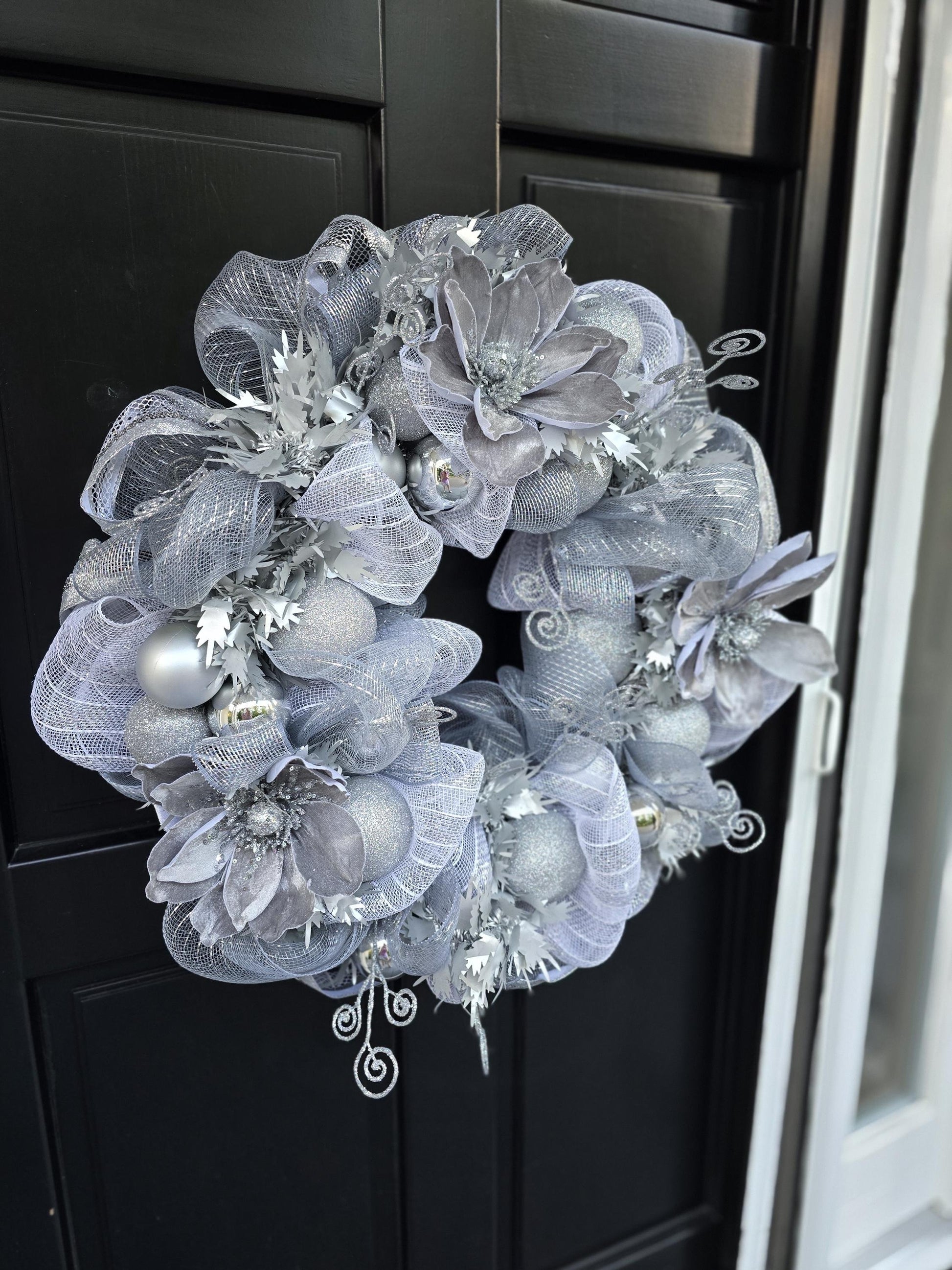 Silver Luxury Christmas Wreath Front Door Luxury Home Decorations Xmas Winter Mantle Decor Holiday Wreath Advent Swag Silver Theme - Hats By Cressida