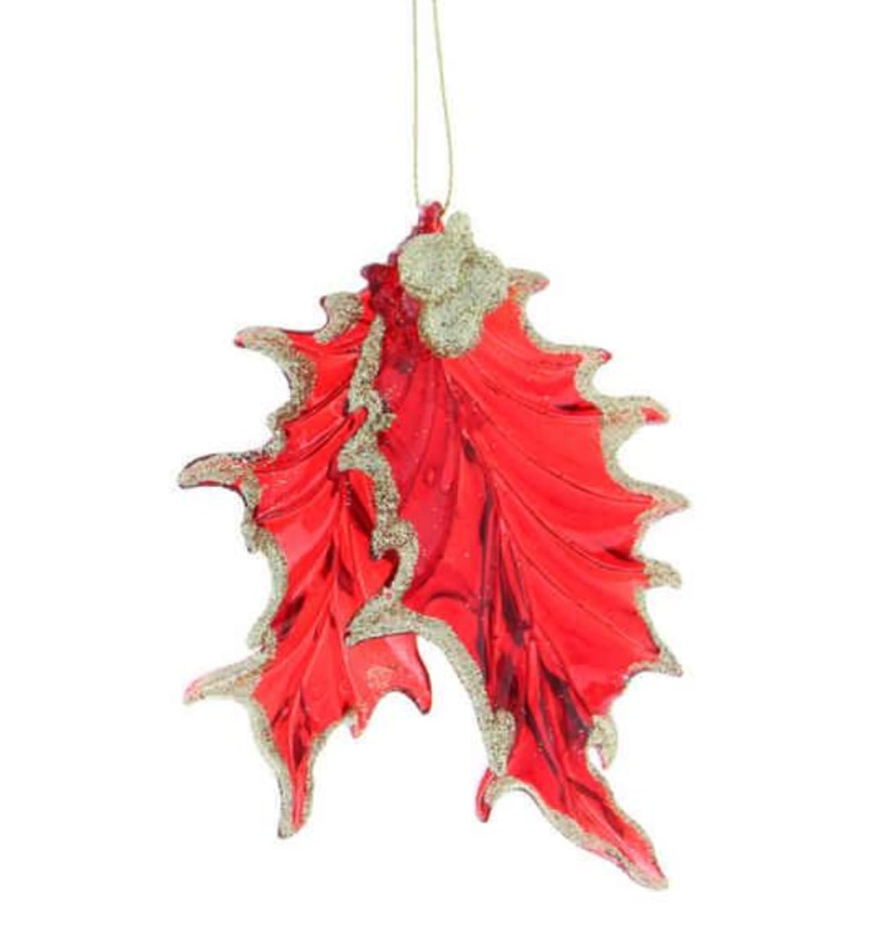 Sparkly Glitter Red Gold Glitter Festive Holly Leaves Hanging Acrylic Christmas Tree Bauble Ornament Xmas Decor Decoration - Hats By Cressida