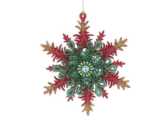 Sparkly Glitter Red Green Gold Glitter Festive Snowflake Hanging Acrylic Christmas Tree Bauble Ornament Xmas Decor Decoration - Hats By Cressida