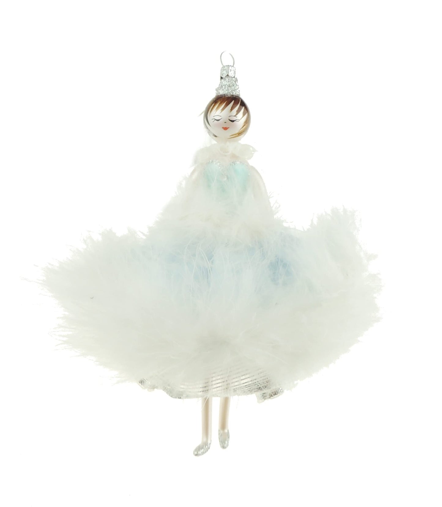 Stunning Italian Luxury Hand Blown Glass Traditional Keepsake Decoration Decorative Christmas Tree Ornament Bauble Winter Novelty Stuff Garland Present Figurine Blue White Feather Fairy Lady - Hats By Cressida