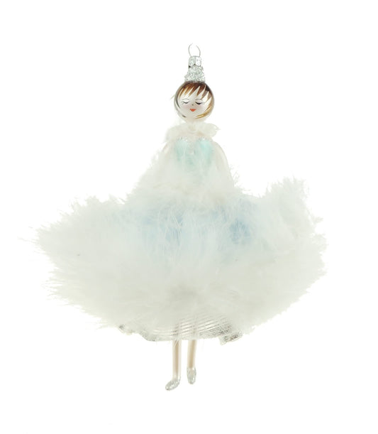 Stunning Italian Luxury Hand Blown Glass Traditional Keepsake Decoration Decorative Christmas Tree Ornament Bauble Winter Novelty Stuff Garland Present Figurine Blue White Feather Fairy Lady - Hats By Cressida
