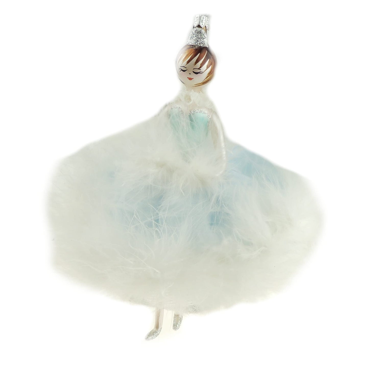 Stunning Italian Luxury Hand Blown Glass Traditional Keepsake Decoration Decorative Christmas Tree Ornament Bauble Winter Novelty Stuff Garland Present Figurine Blue White Feather Fairy Lady - Hats By Cressida