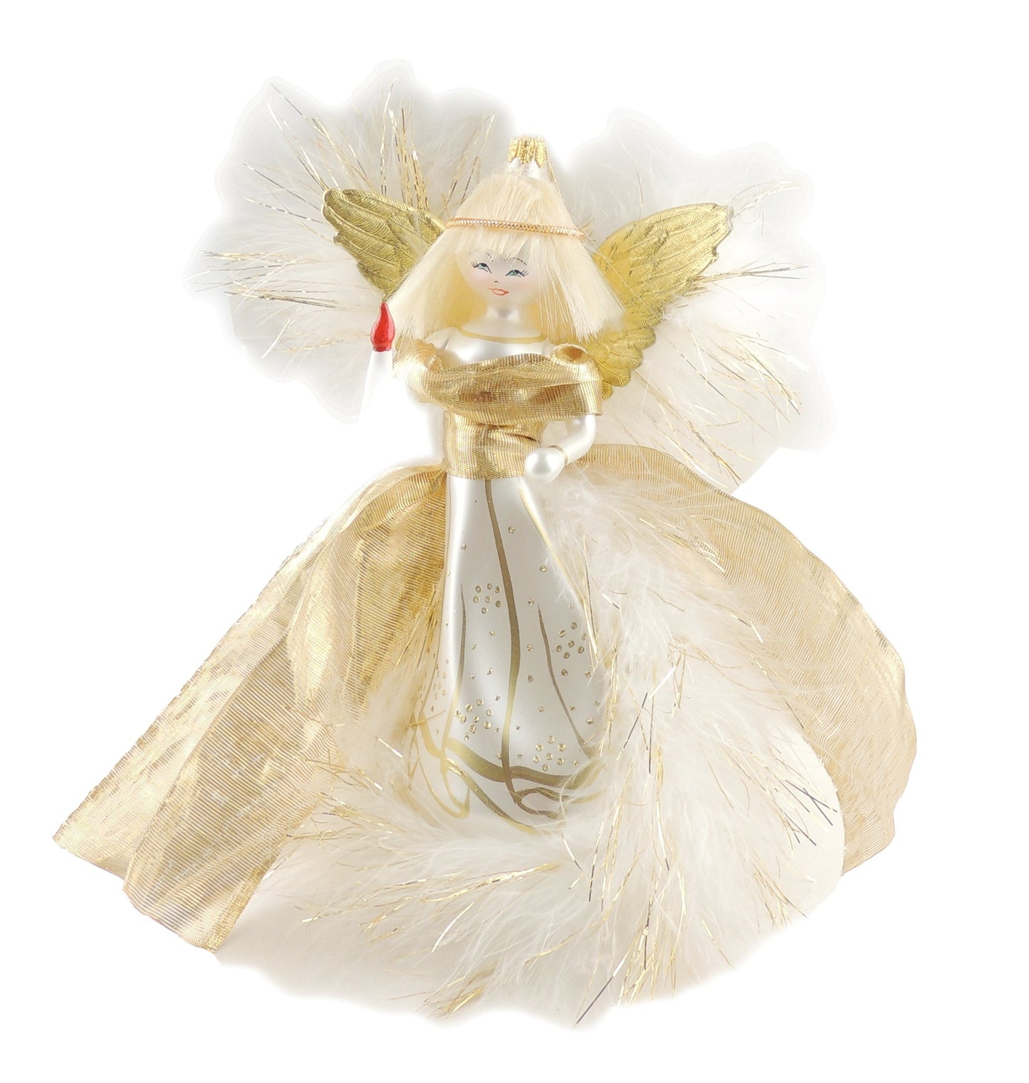 Stunning Italian Luxury Hand Blown Glass Traditional Keepsake Decoration Decorative Christmas Tree Ornament Bauble Winter Novelty Stuff Garland Present Figurine Gold Feather Candle Angel - Hats By Cressida