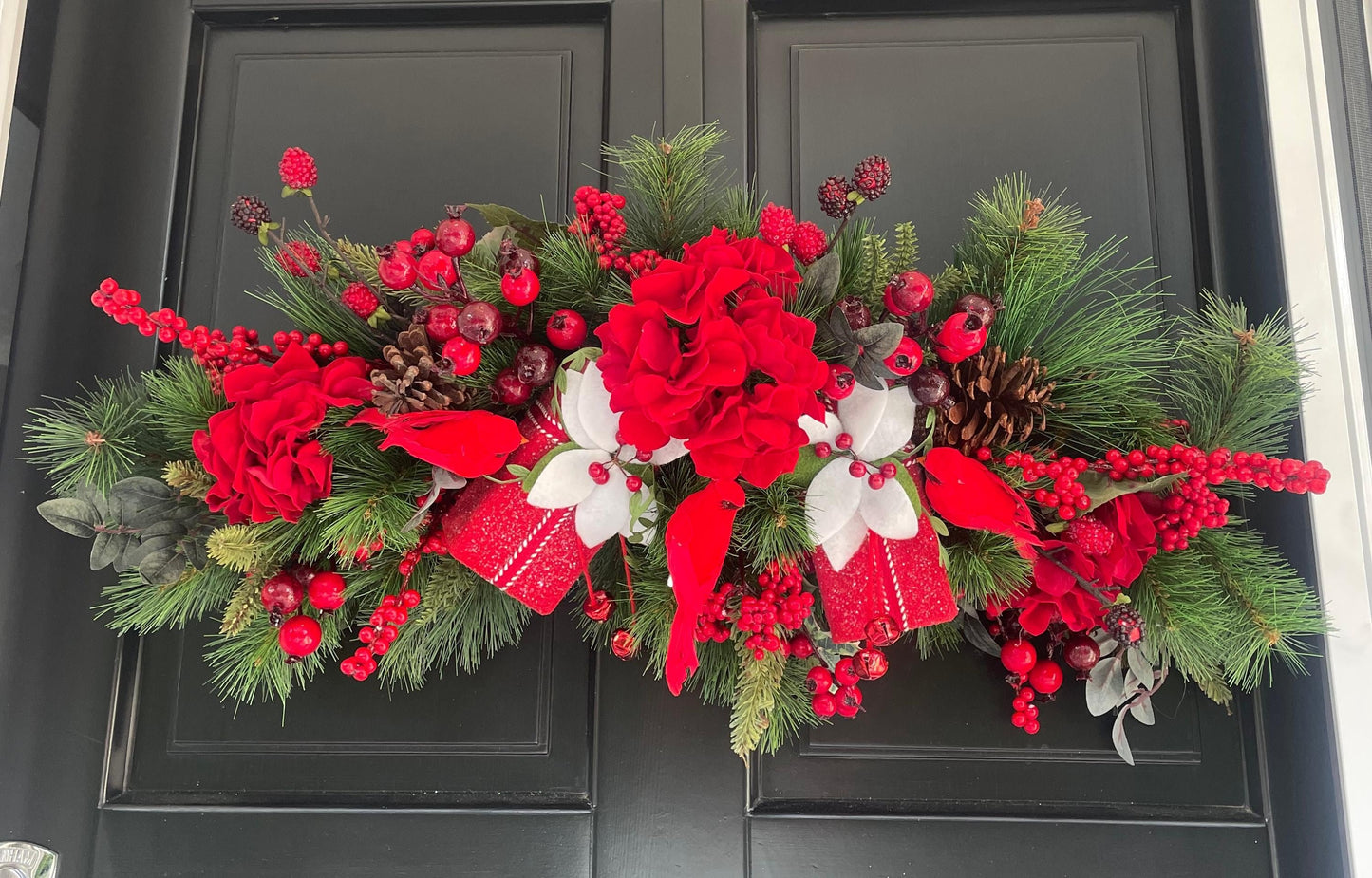Traditional Red Green Christmas Wreath Front Door Luxury Home Decorations Xmas Winter Mantle Decor Holiday Wreath Advent Swag Xmas Farmhouse - Hats By Cressida