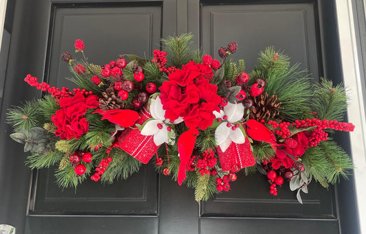 Traditional Red Green Christmas Wreath Front Door Luxury Home Decorations Xmas Winter Mantle Decor Holiday Wreath Advent Swag Xmas Farmhouse - Hats By Cressida
