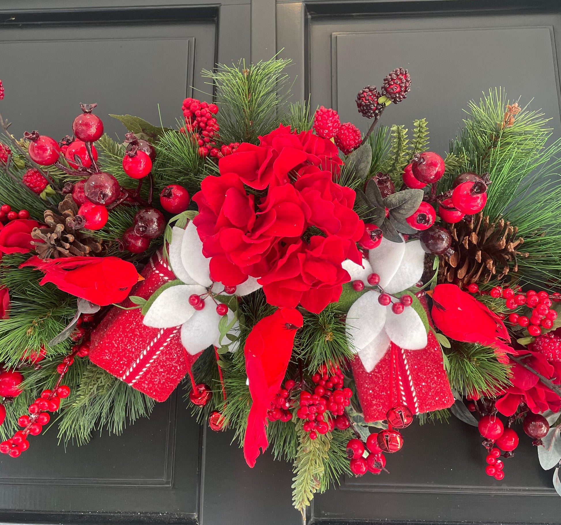 Traditional Red Green Christmas Wreath Front Door Luxury Home Decorations Xmas Winter Mantle Decor Holiday Wreath Advent Swag Xmas Farmhouse - Hats By Cressida