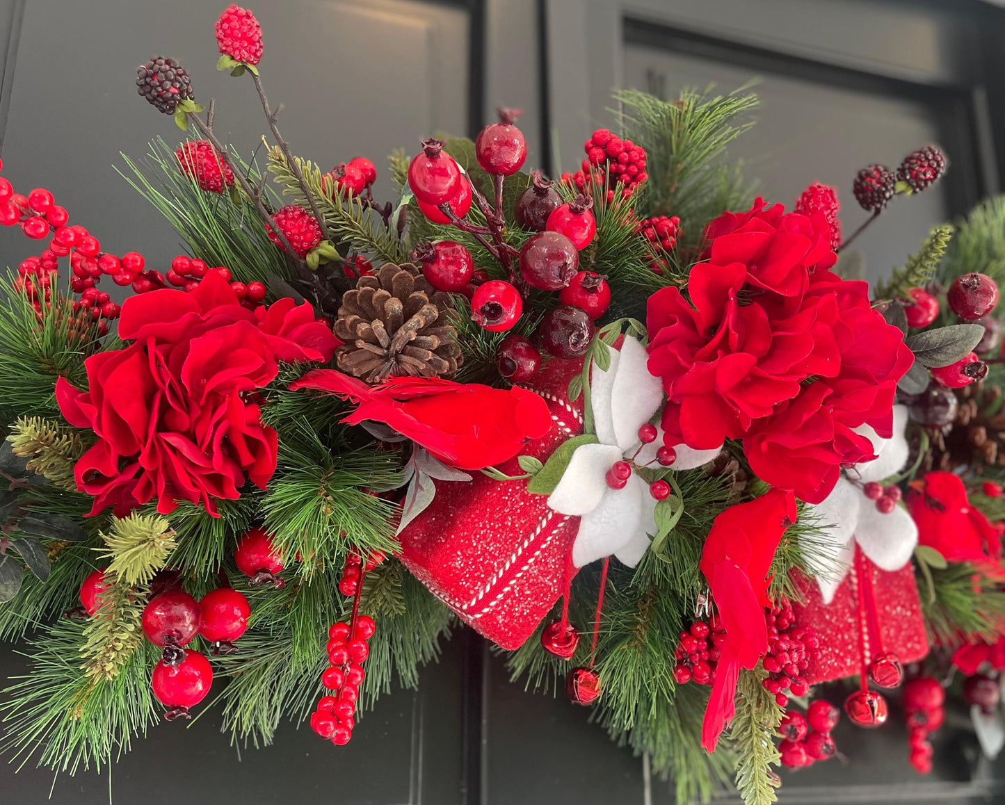 Traditional Red Green Christmas Wreath Front Door Luxury Home Decorations Xmas Winter Mantle Decor Holiday Wreath Advent Swag Xmas Farmhouse - Hats By Cressida