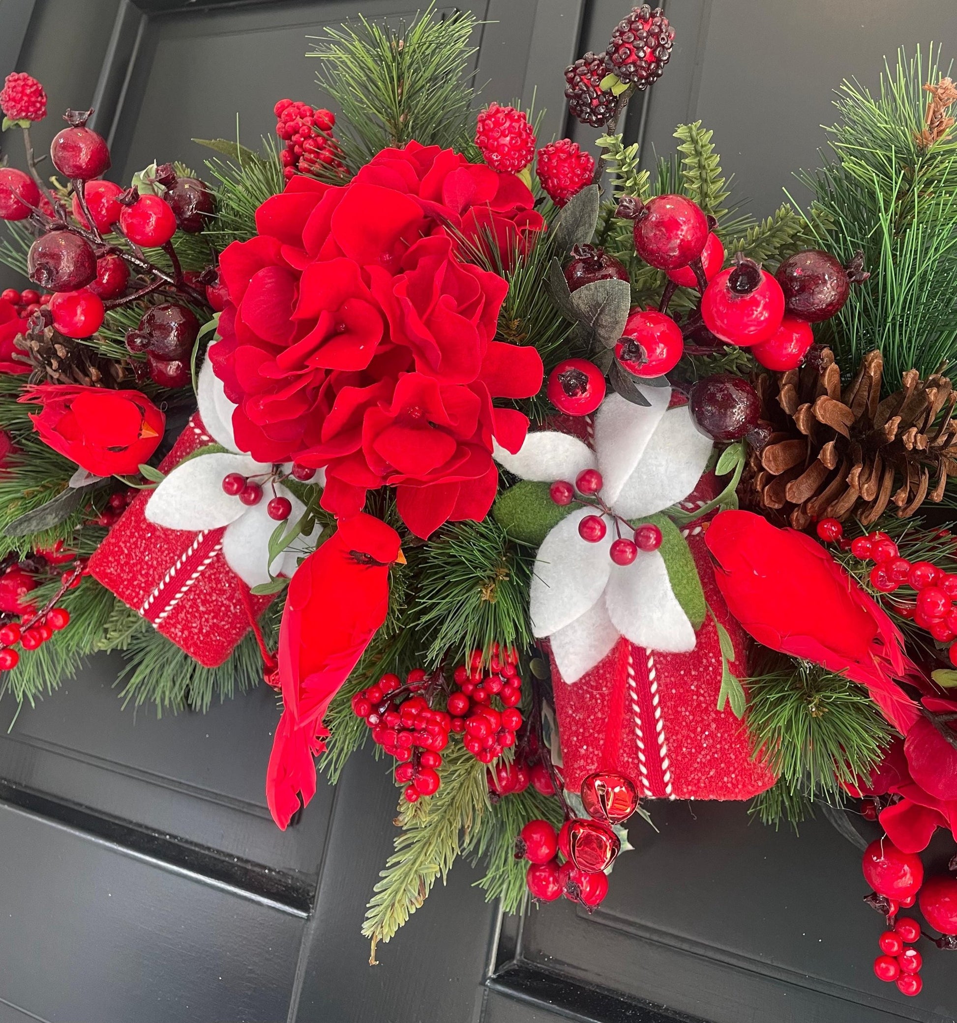 Traditional Red Green Christmas Wreath Front Door Luxury Home Decorations Xmas Winter Mantle Decor Holiday Wreath Advent Swag Xmas Farmhouse - Hats By Cressida