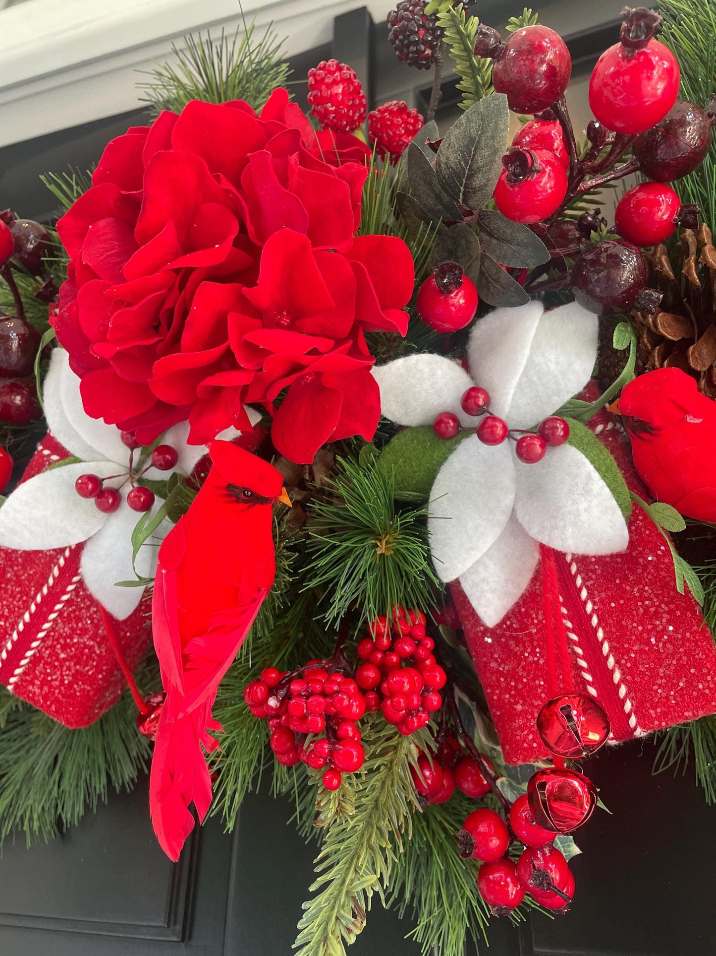 Traditional Red Green Christmas Wreath Front Door Luxury Home Decorations Xmas Winter Mantle Decor Holiday Wreath Advent Swag Xmas Farmhouse - Hats By Cressida