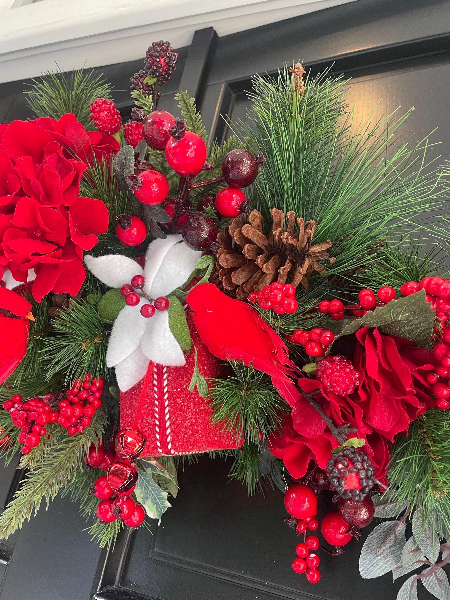 Traditional Red Green Christmas Wreath Front Door Luxury Home Decorations Xmas Winter Mantle Decor Holiday Wreath Advent Swag Xmas Farmhouse - Hats By Cressida