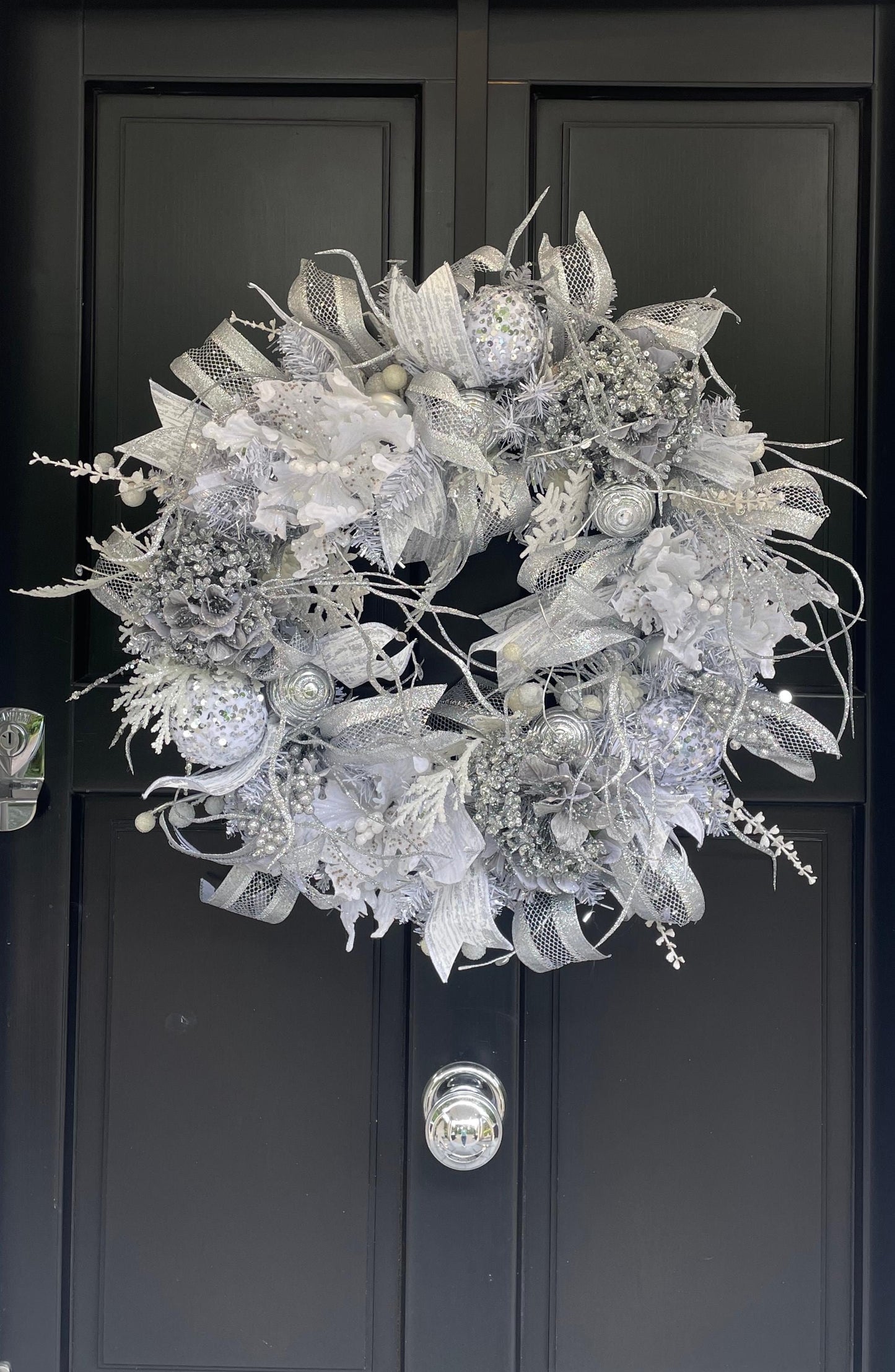 White Silver Luxury Christmas Wreath Front Door Luxury Home Decorations Xmas Winter Mantle Decor Holiday Wreath Advent Swag Silver Theme - Hats By Cressida