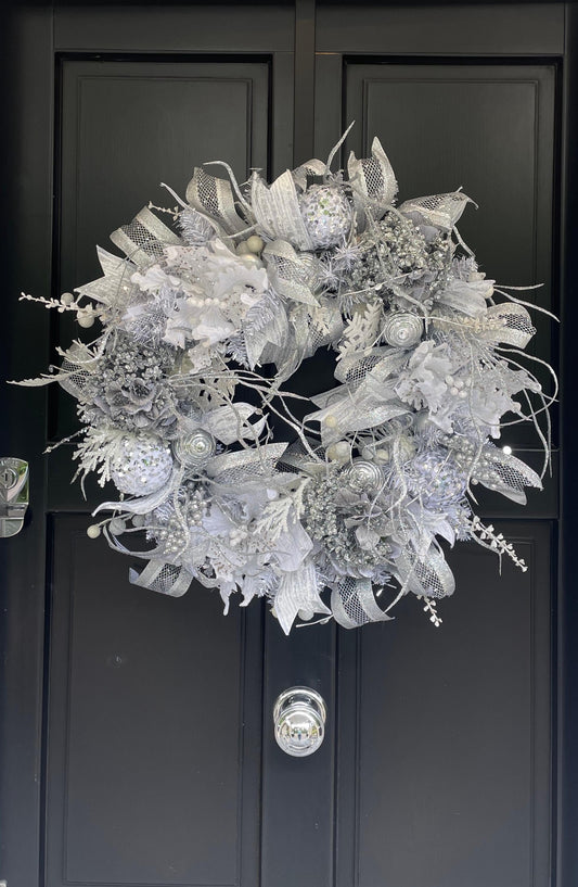 White Silver Luxury Christmas Wreath Front Door Luxury Home Decorations Xmas Winter Mantle Decor Holiday Wreath Advent Swag Silver Theme - Hats By Cressida