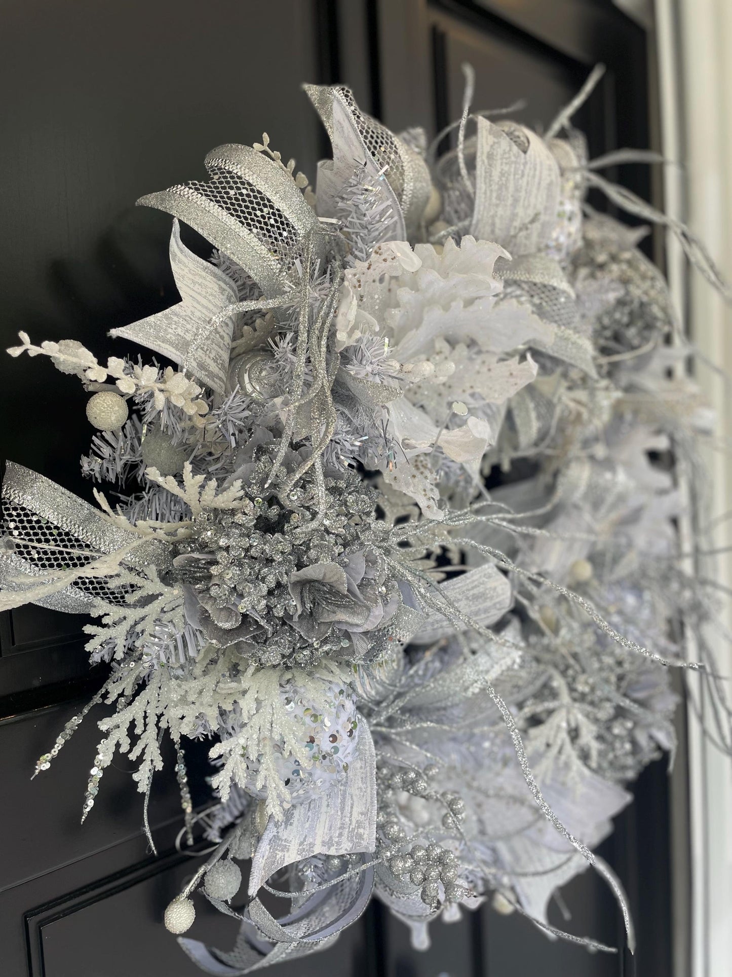 White Silver Luxury Christmas Wreath Front Door Luxury Home Decorations Xmas Winter Mantle Decor Holiday Wreath Advent Swag Silver Theme - Hats By Cressida