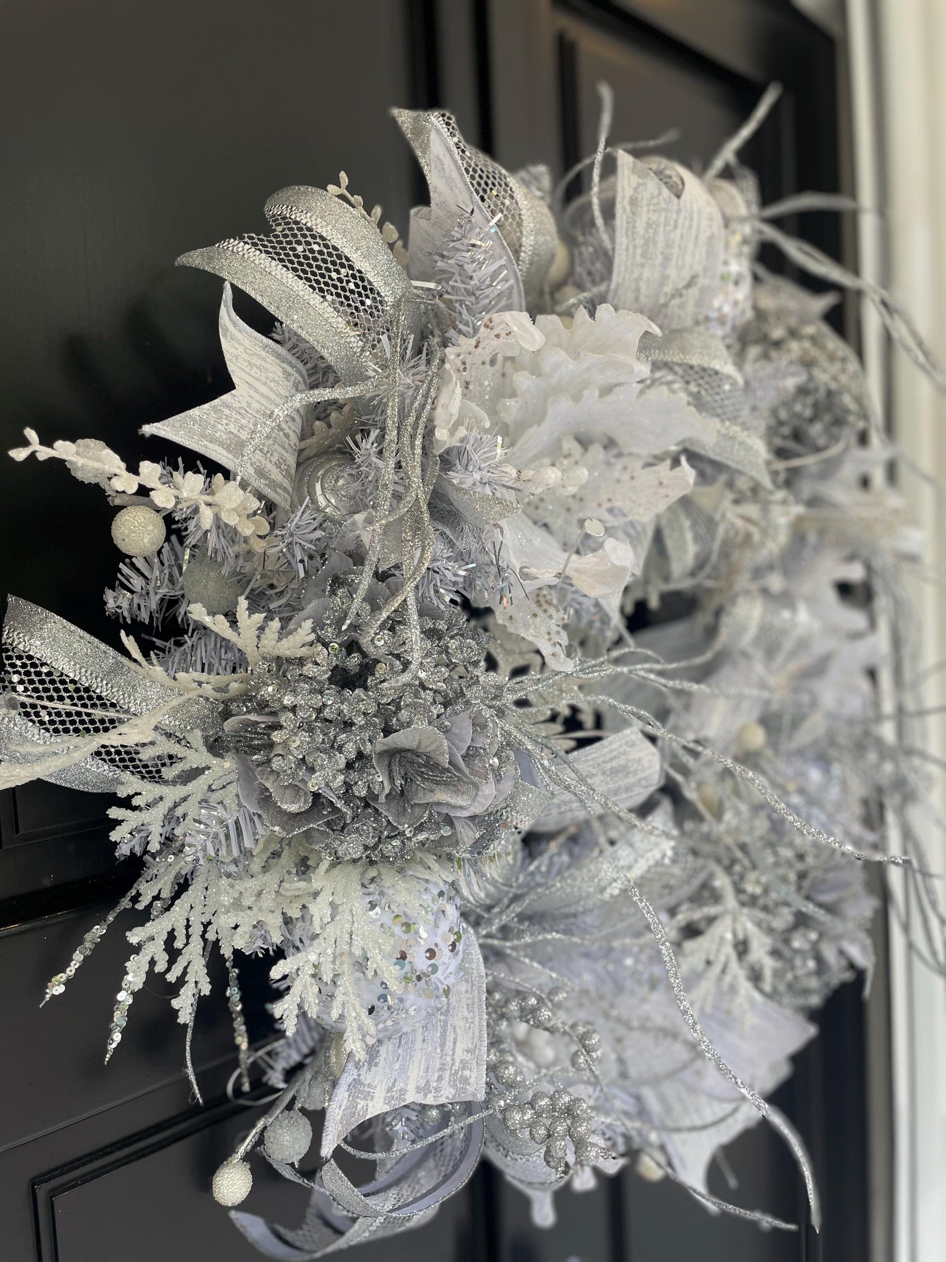 White Silver Luxury Christmas Wreath Front Door Luxury Home Decorations Xmas Winter Mantle Decor Holiday Wreath Advent Swag Silver Theme - Hats By Cressida