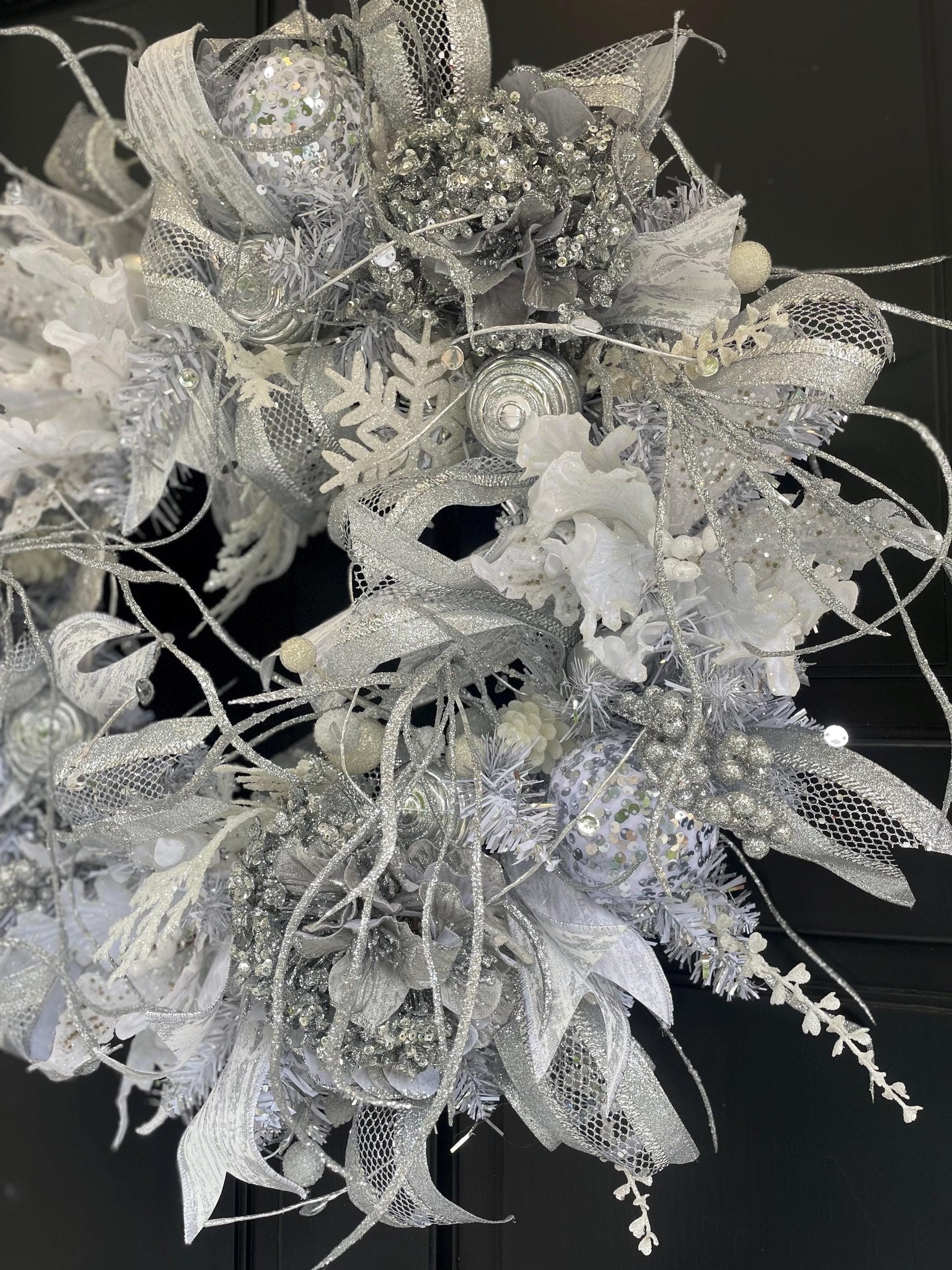 White Silver Luxury Christmas Wreath Front Door Luxury Home Decorations Xmas Winter Mantle Decor Holiday Wreath Advent Swag Silver Theme - Hats By Cressida
