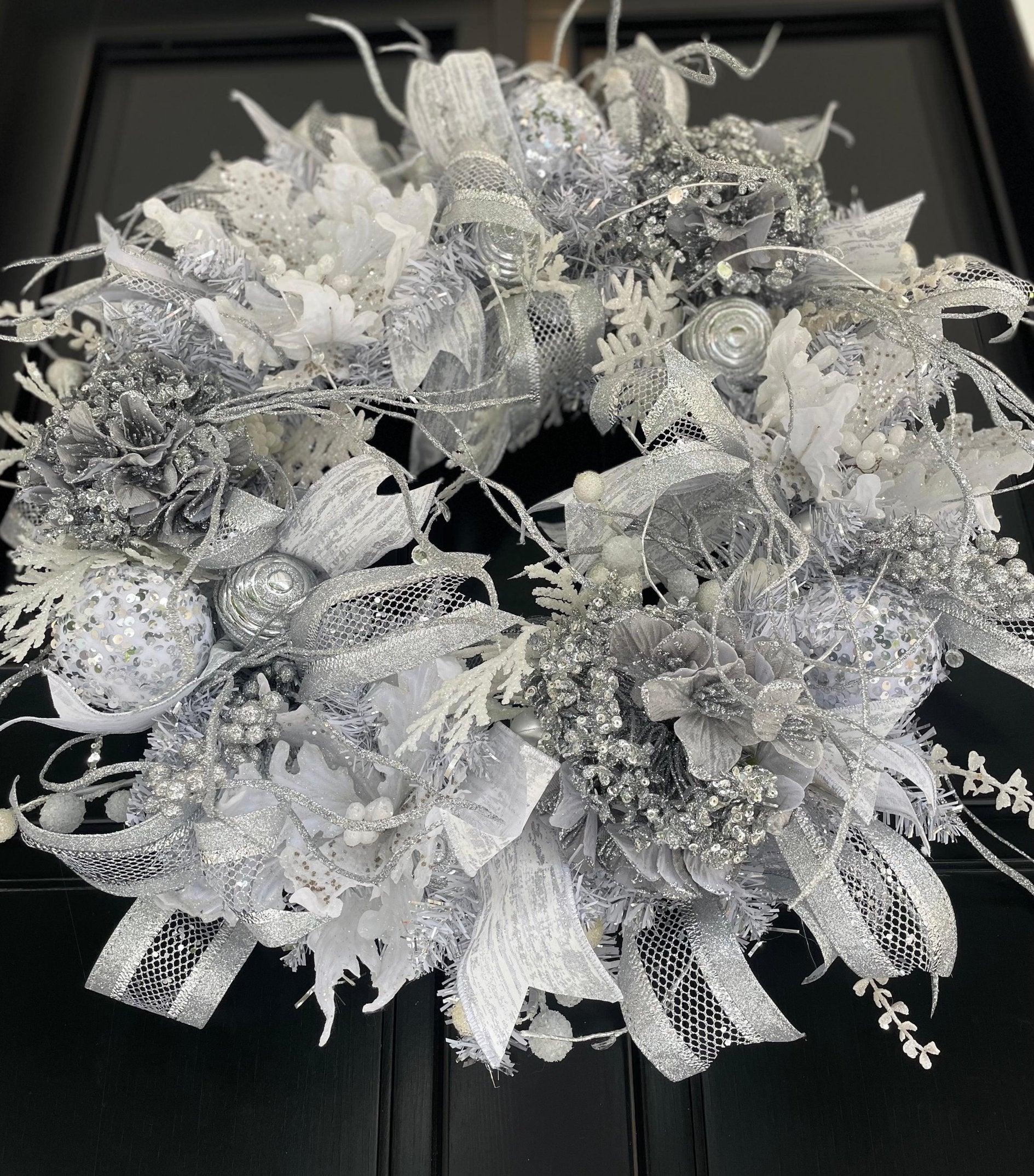 White Silver Luxury Christmas Wreath Front Door Luxury Home Decorations Xmas Winter Mantle Decor Holiday Wreath Advent Swag Silver Theme - Hats By Cressida
