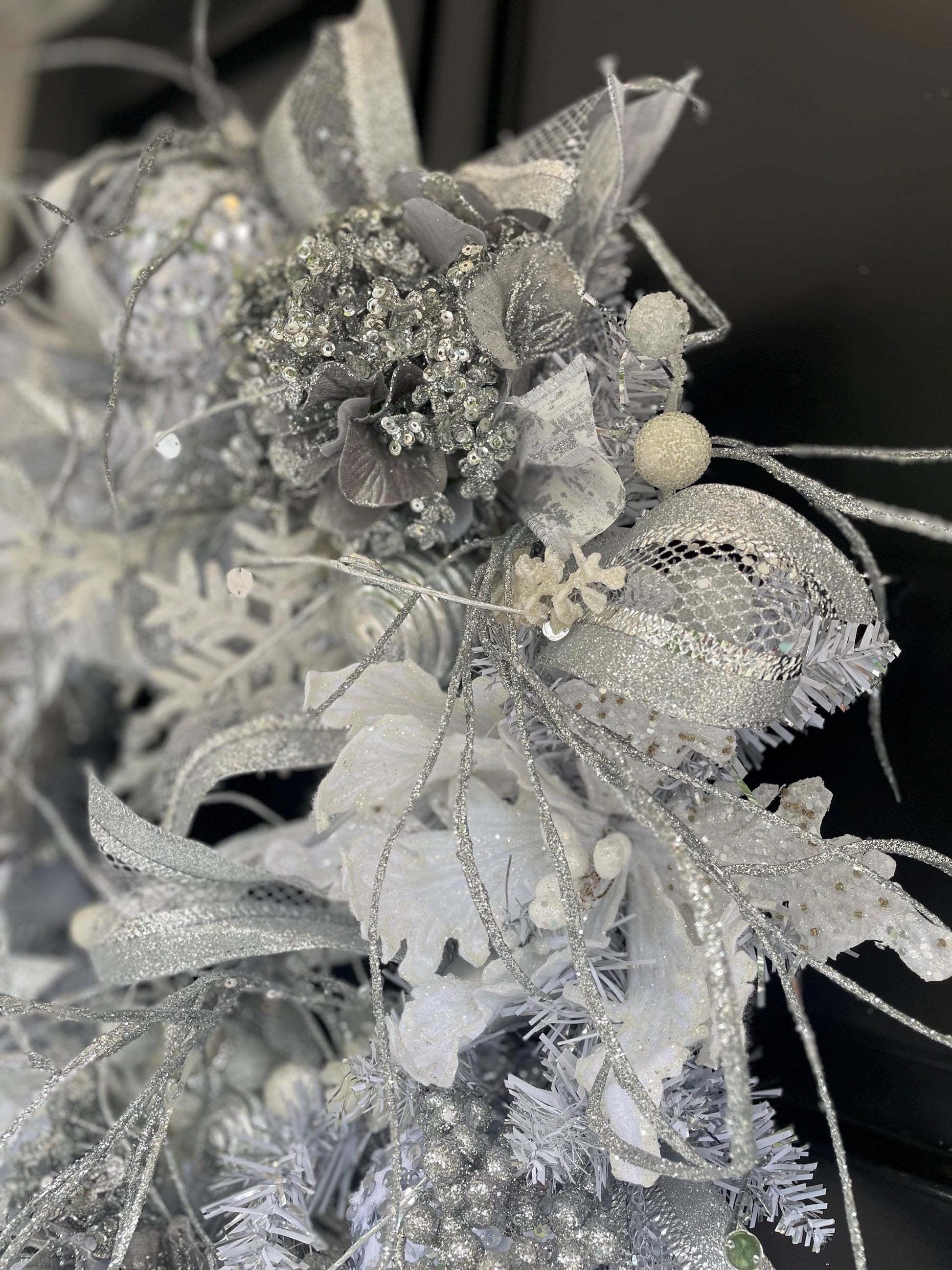 White Silver Luxury Christmas Wreath Front Door Luxury Home Decorations Xmas Winter Mantle Decor Holiday Wreath Advent Swag Silver Theme - Hats By Cressida