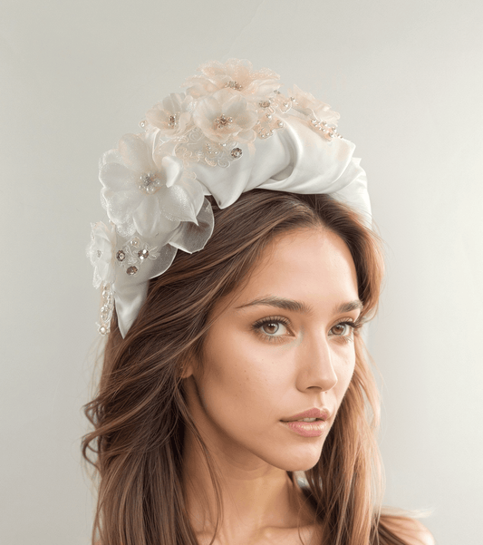 Willow Statement Faux Pearl Floral Extra Wide Puffy Bridal Alice Band - Hats By Cressida