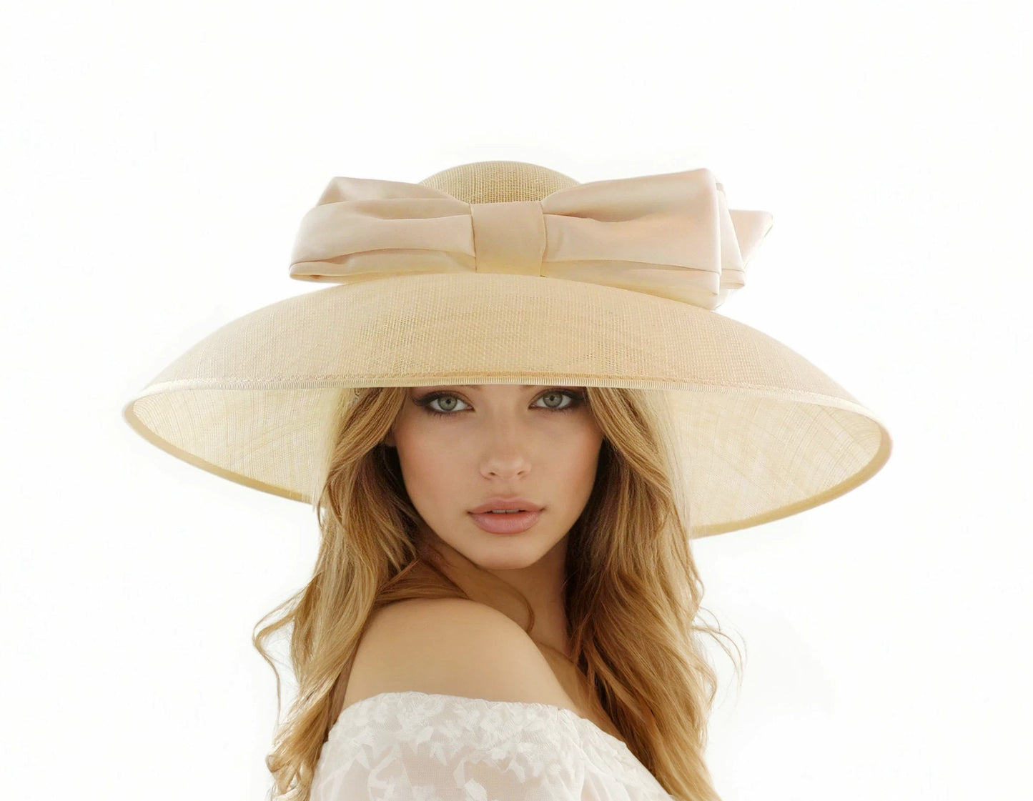 Winifred Wide Brim Sinamay Hat – Audrey Hepburn Style for Races, Weddings, Formal Events - Hats By Cressida