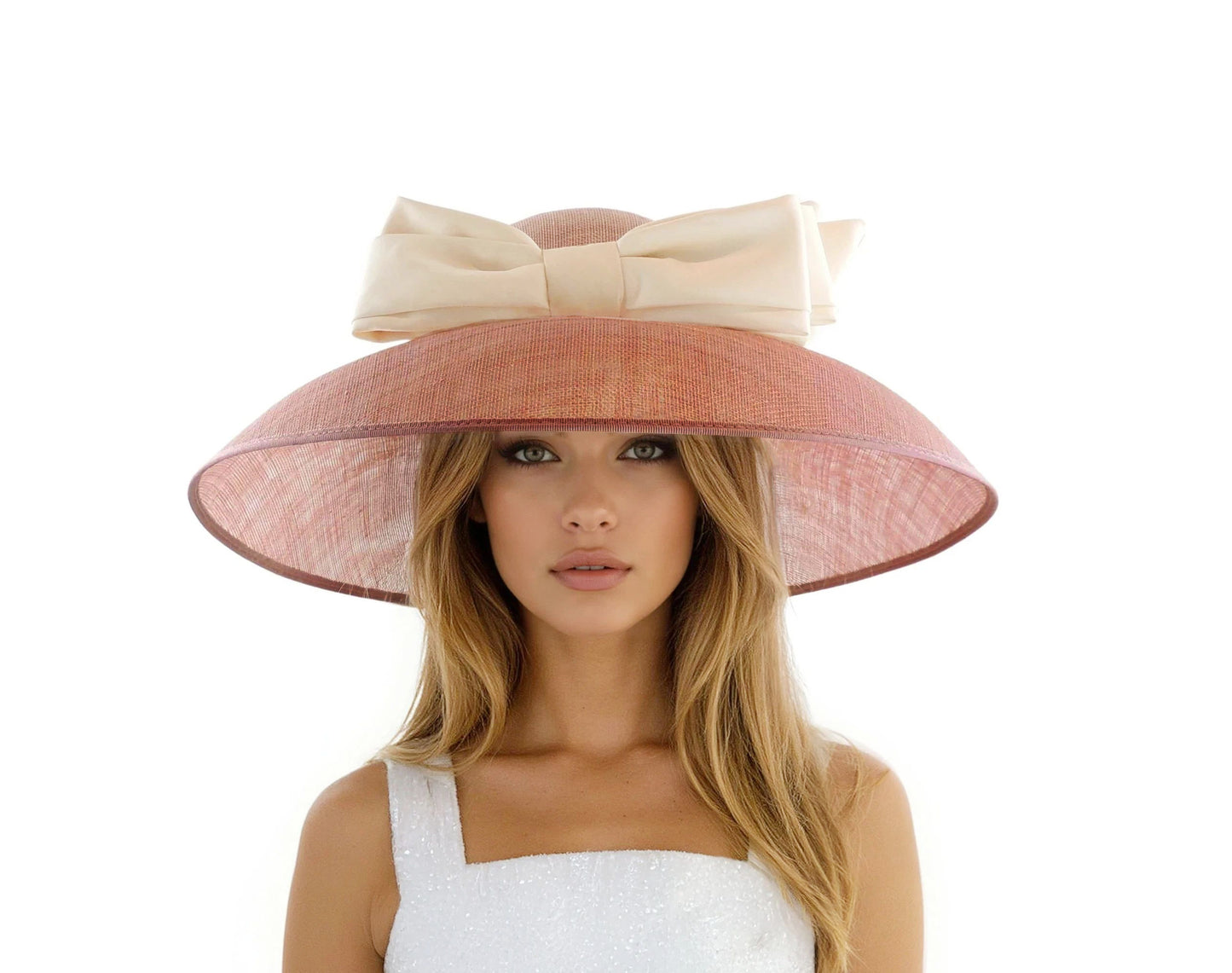 Winifred Wide Brim Sinamay Hat – Audrey Hepburn Style for Races, Weddings, Formal Events - Hats By Cressida