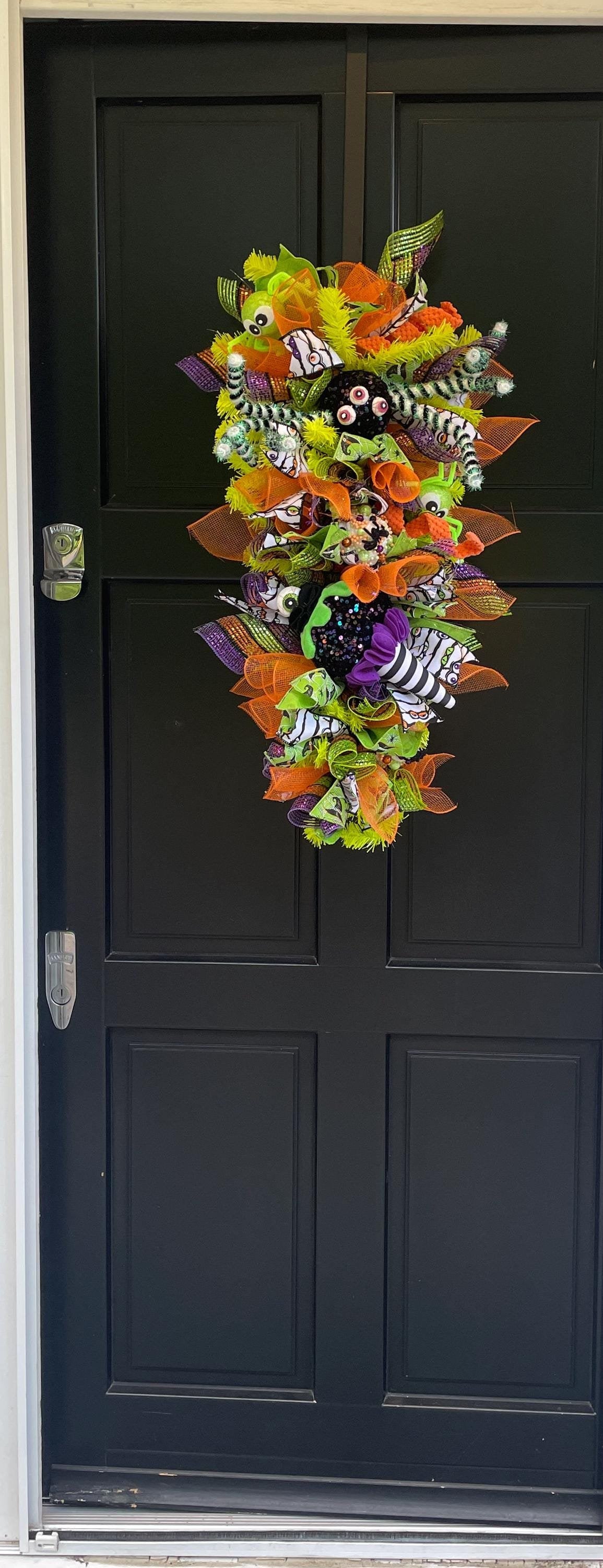 XL Autumn Fall Halloween Front Door Wreath Luxury Teardrop Rustic Wall Porch Hanger House Home Decor Decorations Spooky Spider Glam Boho - Hats By Cressida