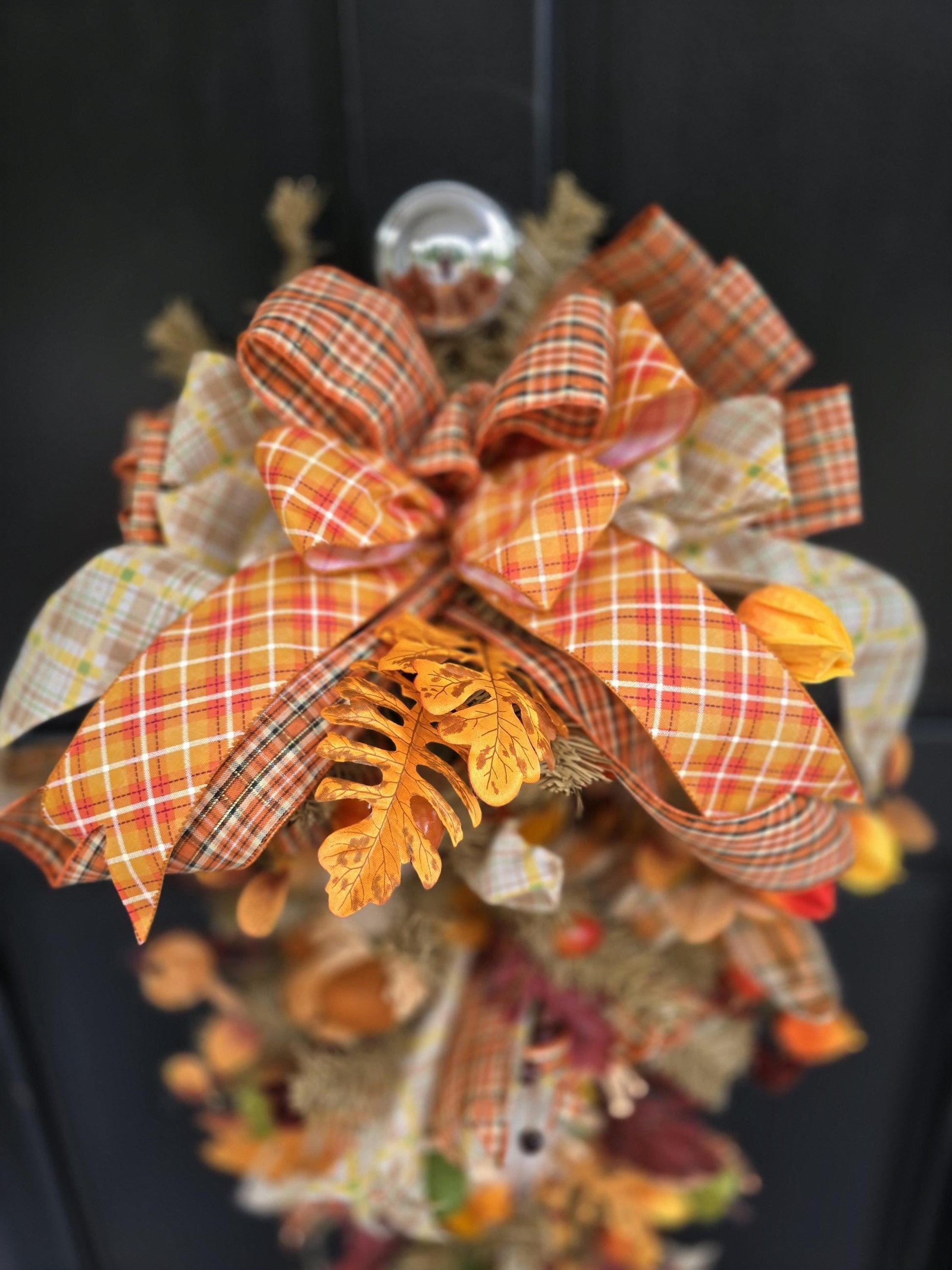 XL Autumn Fall Orange Harvest Front Door Wreath Luxury Teardrop Rustic Wall Porch Hanger House Home Decor Decorations Thanksgiving Glam Boho - Hats By Cressida
