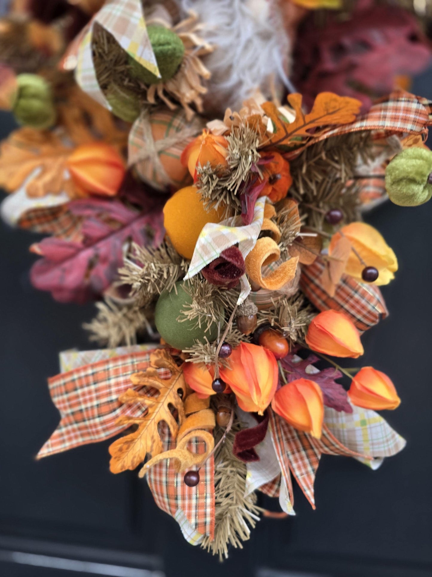 XL Autumn Fall Orange Harvest Front Door Wreath Luxury Teardrop Rustic Wall Porch Hanger House Home Decor Decorations Thanksgiving Glam Boho - Hats By Cressida