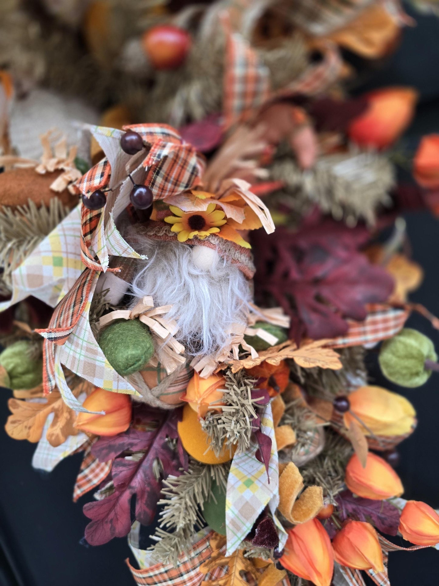 XL Autumn Fall Orange Harvest Front Door Wreath Luxury Teardrop Rustic Wall Porch Hanger House Home Decor Decorations Thanksgiving Glam Boho - Hats By Cressida