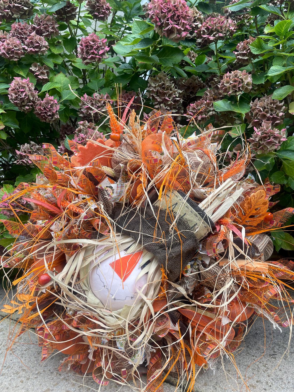XL Autumn Fall Scarecrow Orange Harvest Front Door Wreath Luxury Rustic Wall Porch Hanger House Home Decor Decoration Thanksgiving Farmhouse - Hats By Cressida