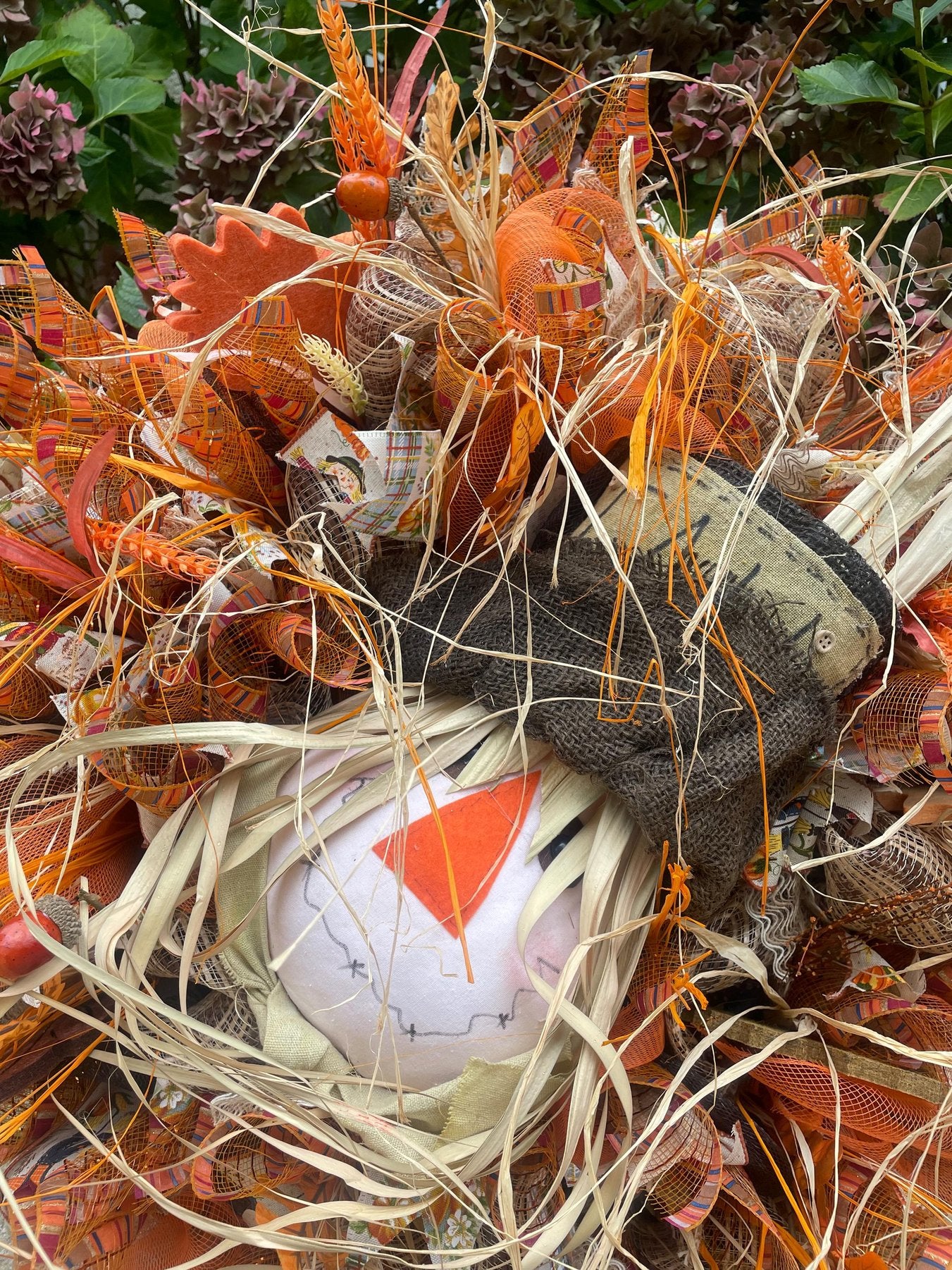 XL Autumn Fall Scarecrow Orange Harvest Front Door Wreath Luxury Rustic Wall Porch Hanger House Home Decor Decoration Thanksgiving Farmhouse - Hats By Cressida