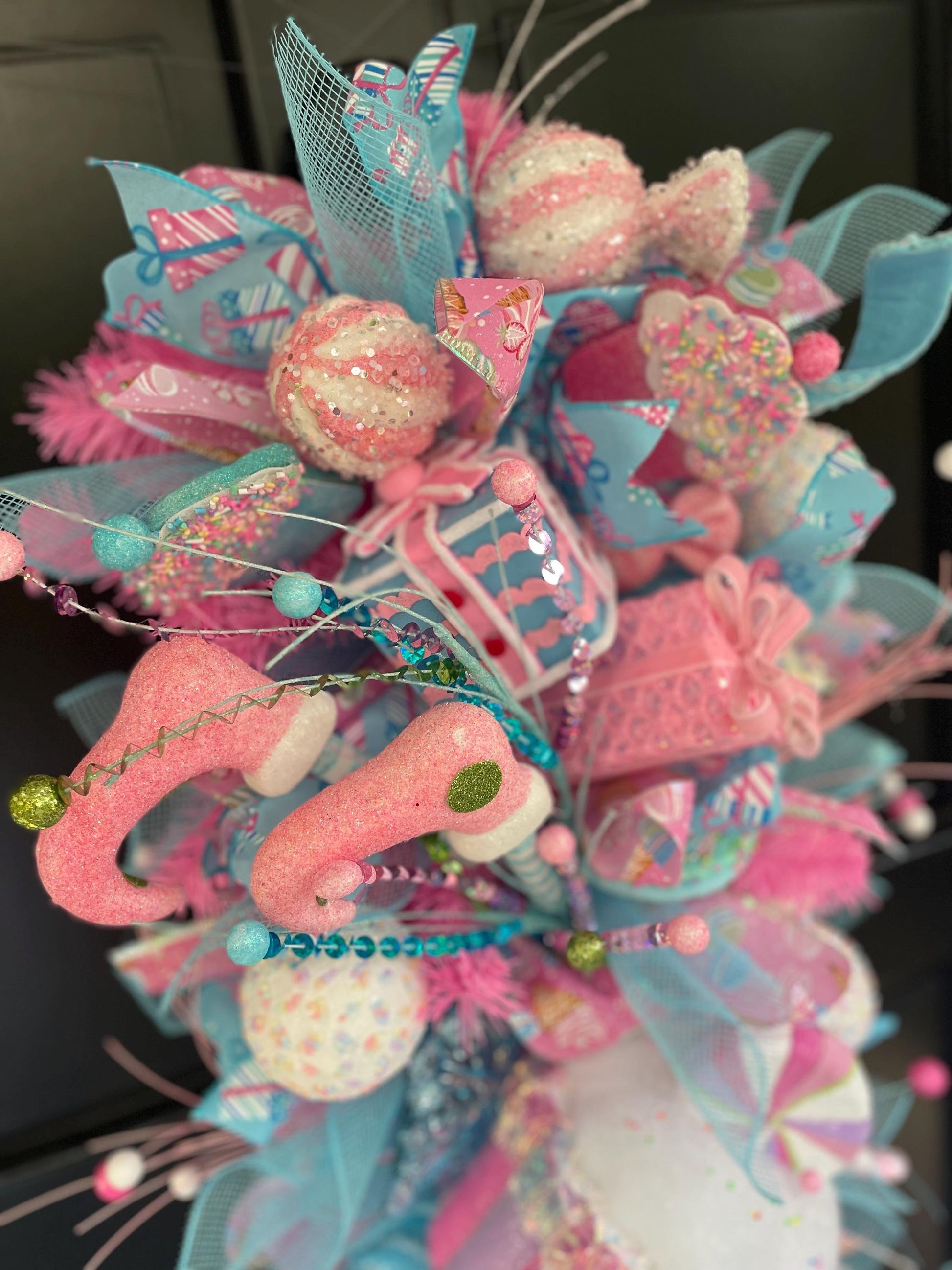 XL Candy Shop Luxury Teardrop Christmas Front Door Wreath Sweet Cake Pink Blue Home Decoration Xmas Winter Mantle Decor Holiday Advent Swag - Hats By Cressida