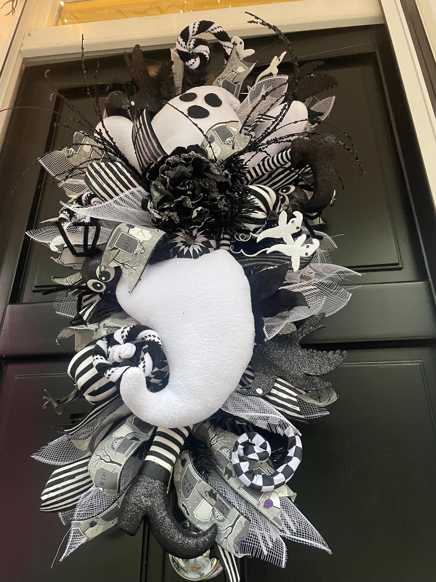 XL Ghost Fall Halloween Front Door Wreath Luxury Teardrop Rustic Wall Porch Hanger House Home Decor Decorations Spooky Ghoul Glam Boho - Hats By Cressida