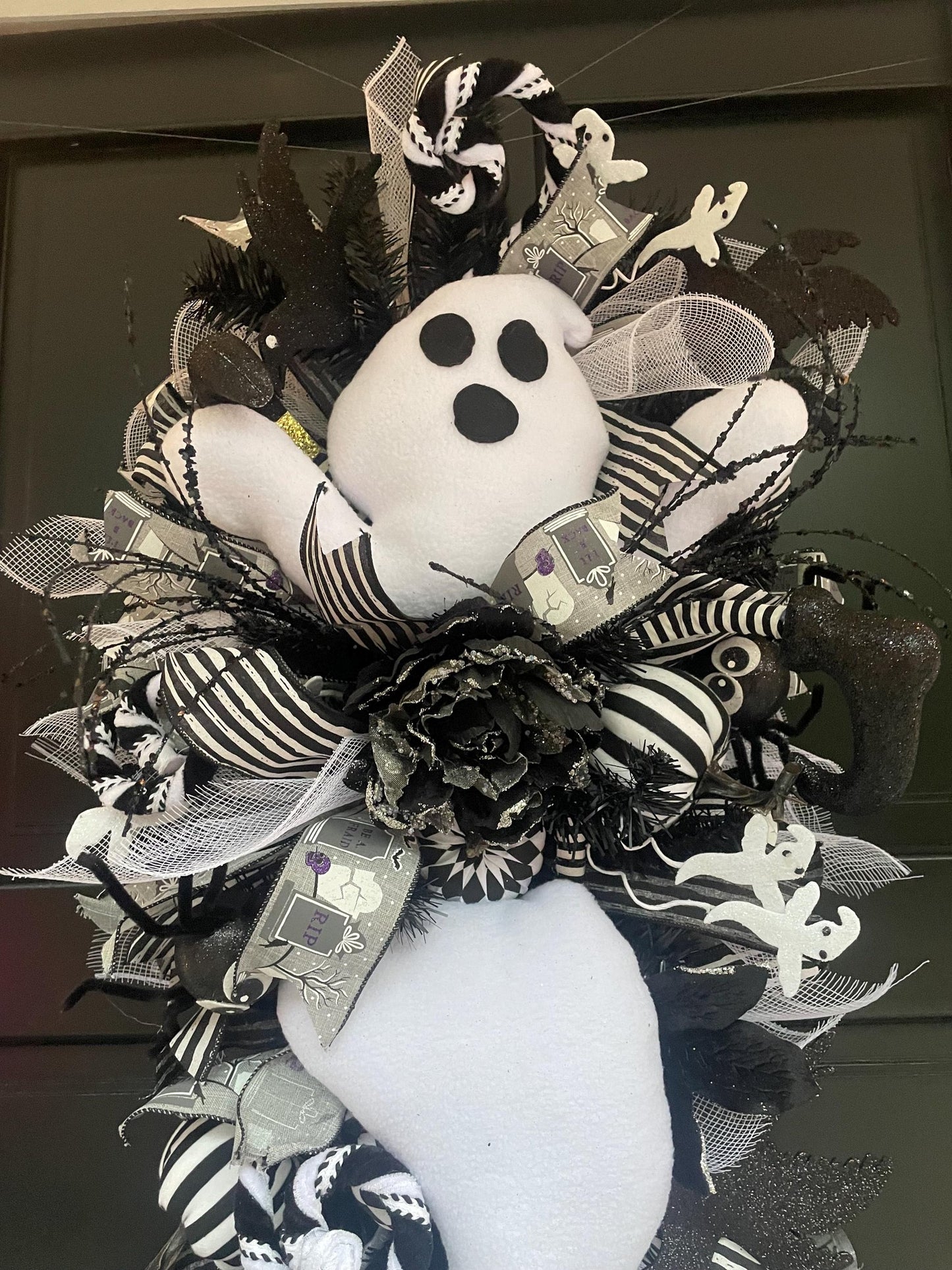 XL Ghost Fall Halloween Front Door Wreath Luxury Teardrop Rustic Wall Porch Hanger House Home Decor Decorations Spooky Ghoul Glam Boho - Hats By Cressida
