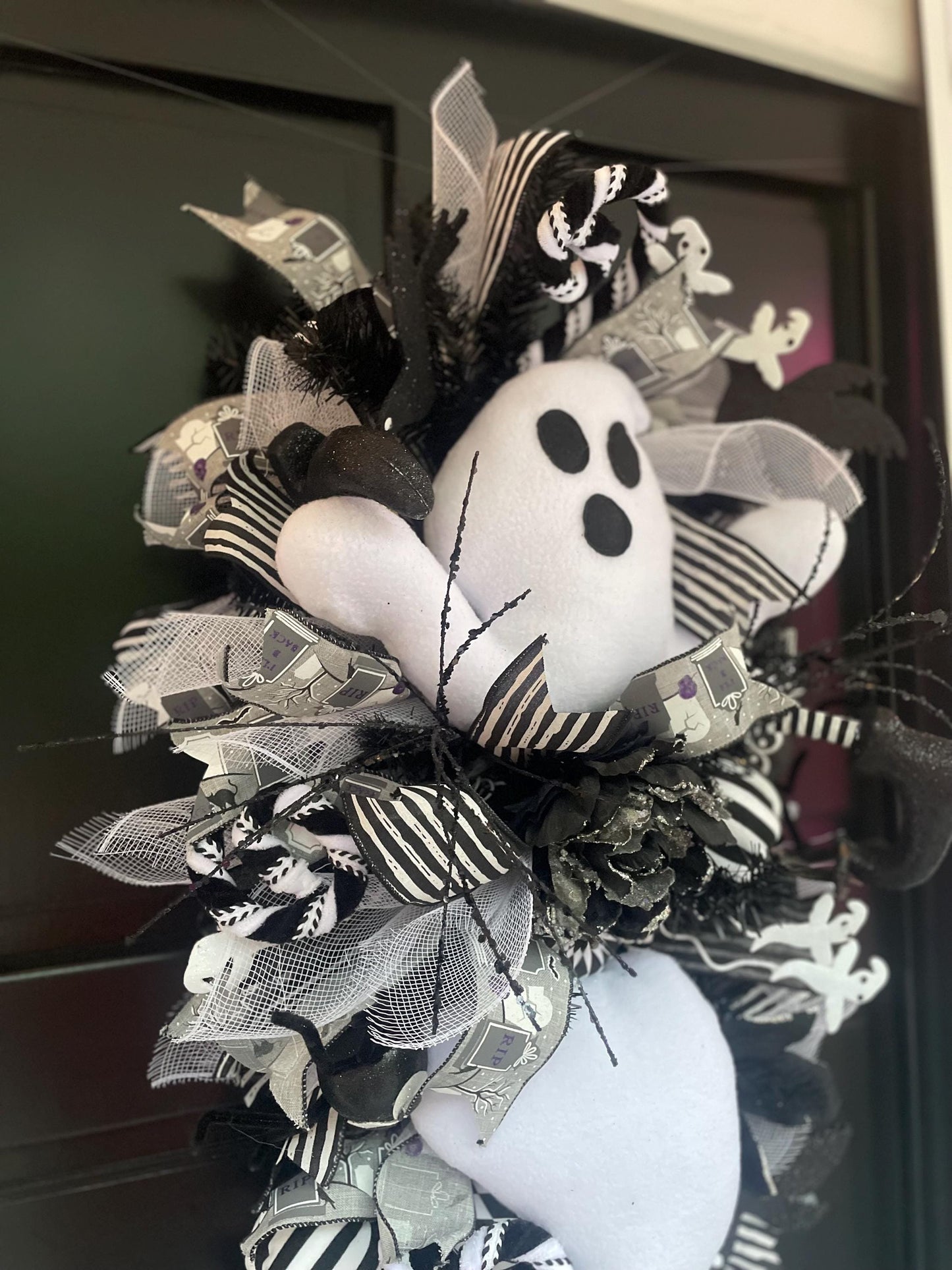 XL Ghost Fall Halloween Front Door Wreath Luxury Teardrop Rustic Wall Porch Hanger House Home Decor Decorations Spooky Ghoul Glam Boho - Hats By Cressida
