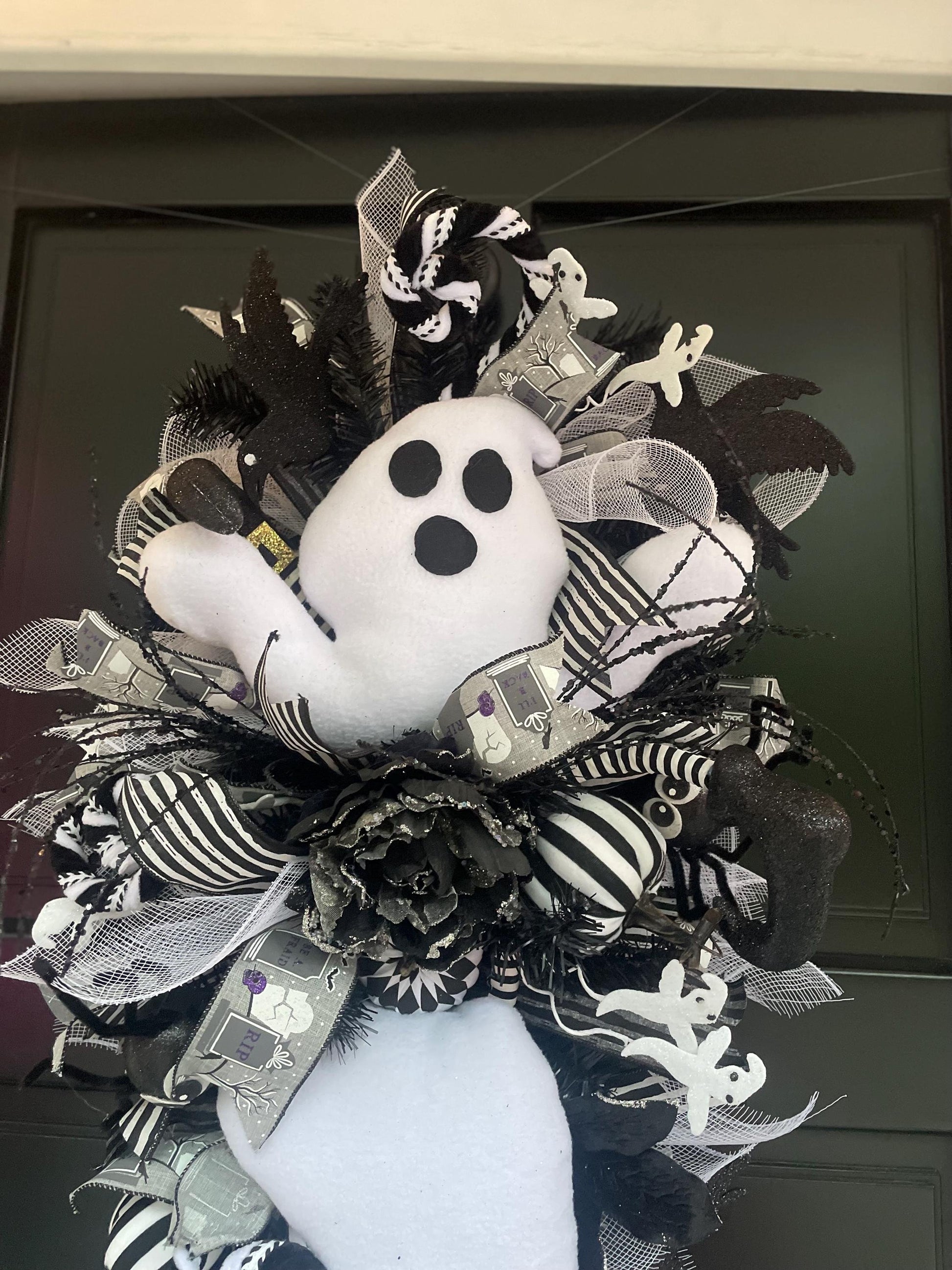 XL Ghost Fall Halloween Front Door Wreath Luxury Teardrop Rustic Wall Porch Hanger House Home Decor Decorations Spooky Ghoul Glam Boho - Hats By Cressida