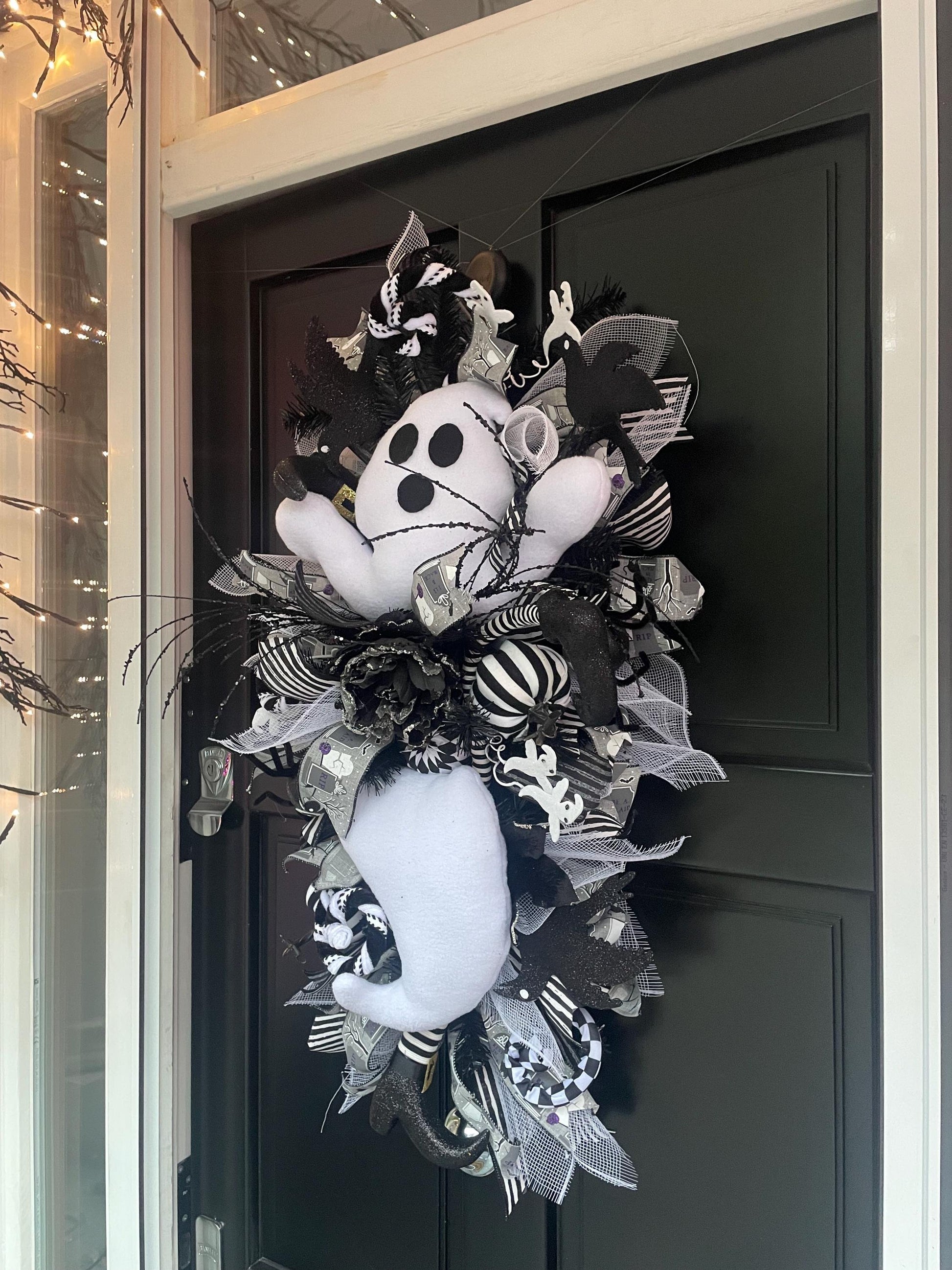XL Ghost Fall Halloween Front Door Wreath Luxury Teardrop Rustic Wall Porch Hanger House Home Decor Decorations Spooky Ghoul Glam Boho - Hats By Cressida