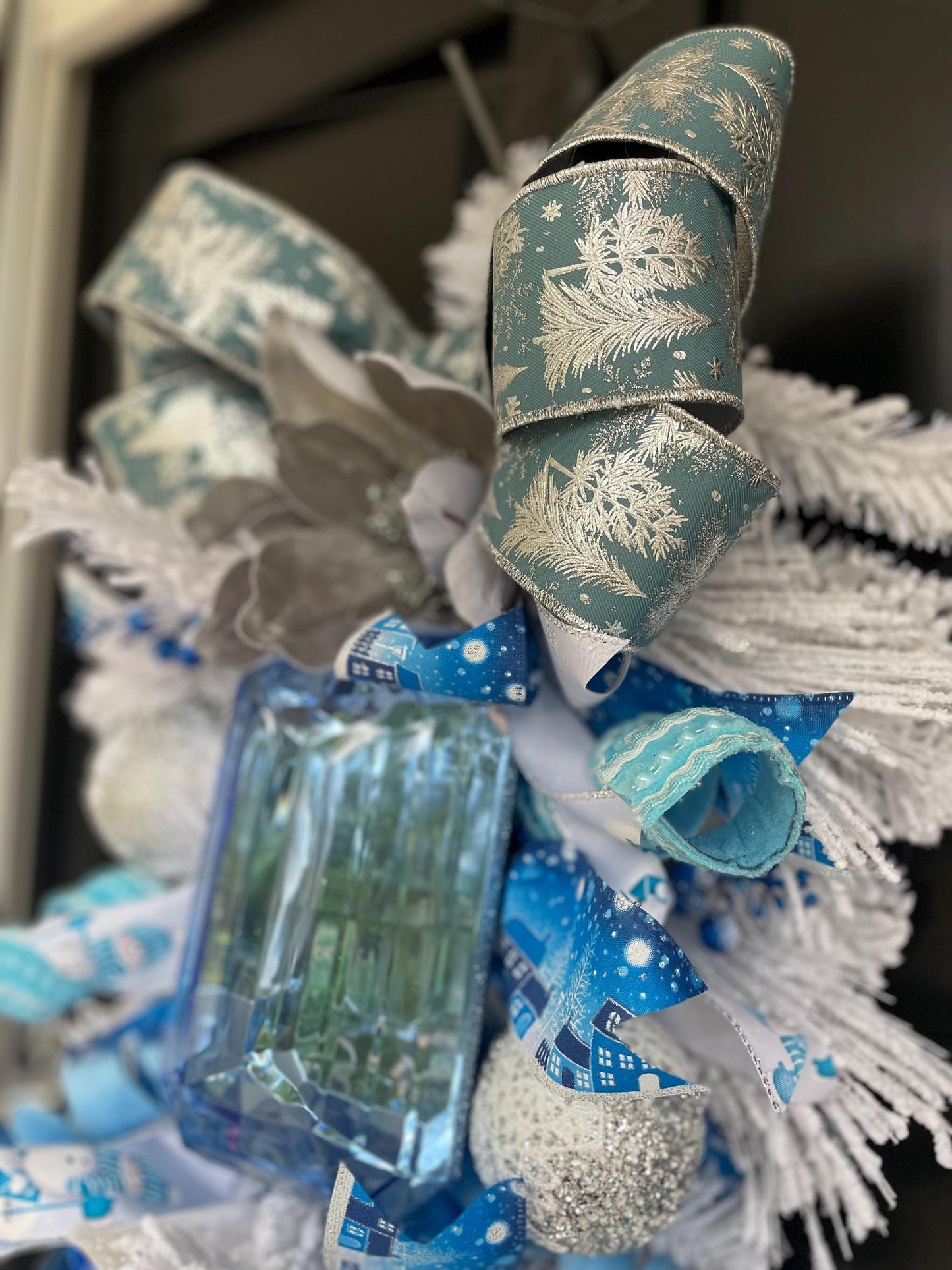 XL Ice Blue Snow Flocked  Luxury Teardrop Christmas Front Door Wreath White Home Decoration Xmas Winter Mantle Decor Holiday Advent Swag - Hats By Cressida