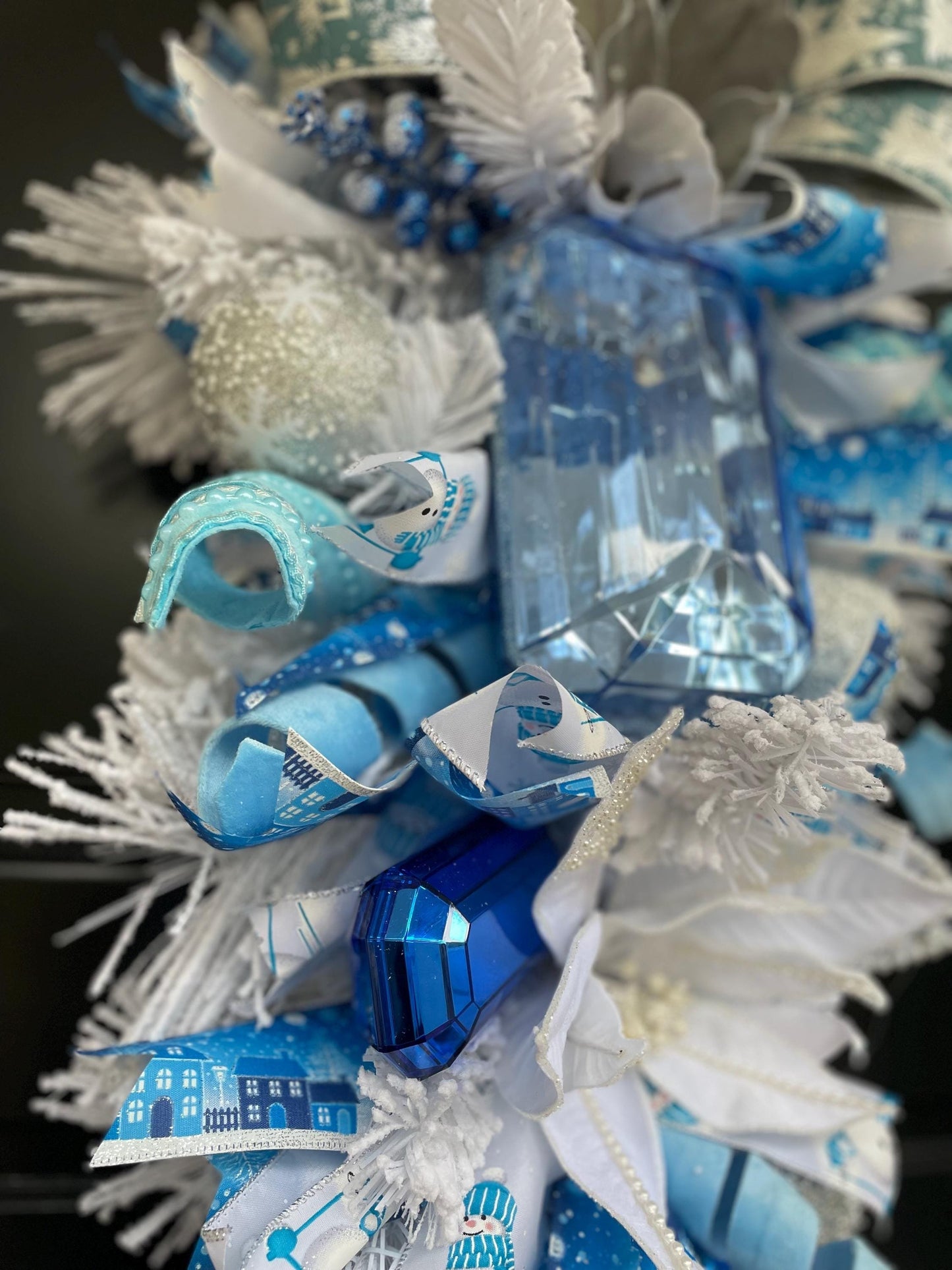 XL Ice Blue Snow Flocked  Luxury Teardrop Christmas Front Door Wreath White Home Decoration Xmas Winter Mantle Decor Holiday Advent Swag - Hats By Cressida