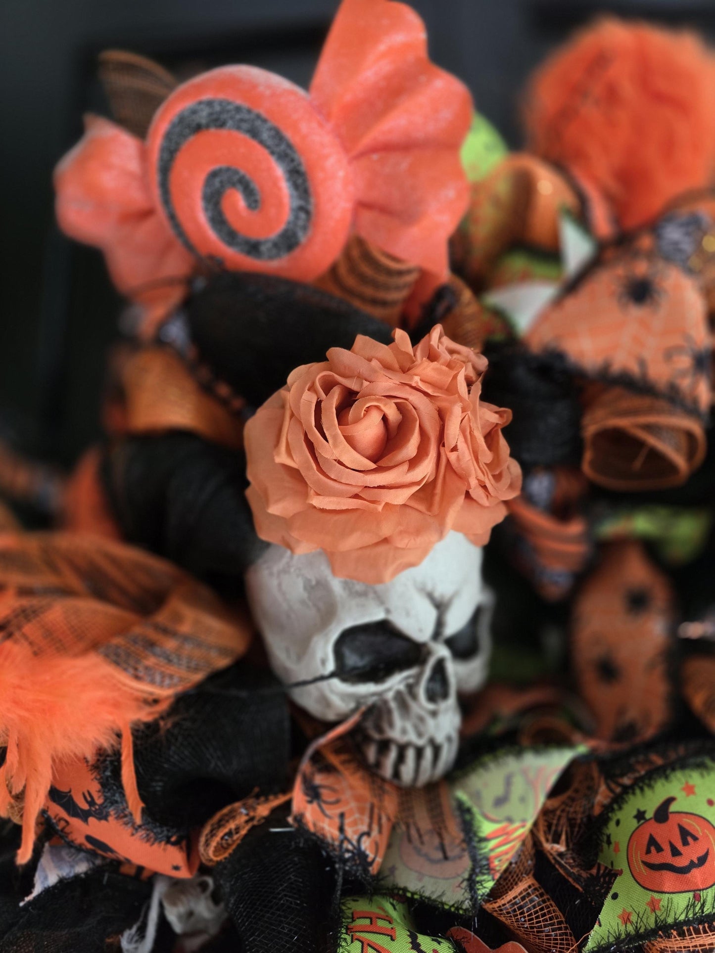 XL Oversized Halloween Front Door Wreath Hanger Skeleton SKELLY Skull Wall Porch Hanger Handmade House Home Decor Decorations Welcome Gothic - Hats By Cressida