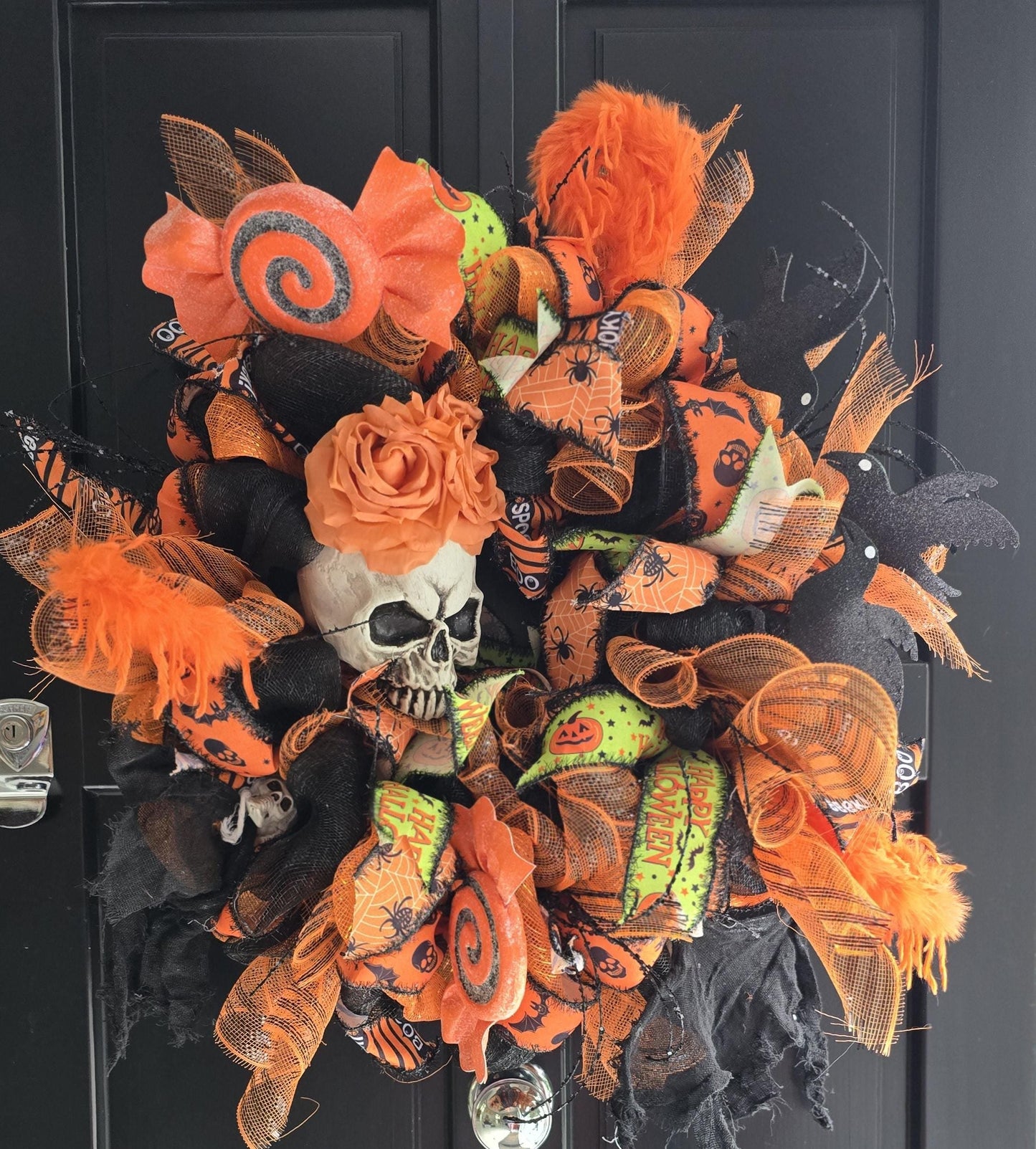 XL Oversized Halloween Front Door Wreath Hanger Skeleton SKELLY Skull Wall Porch Hanger Handmade House Home Decor Decorations Welcome Gothic - Hats By Cressida