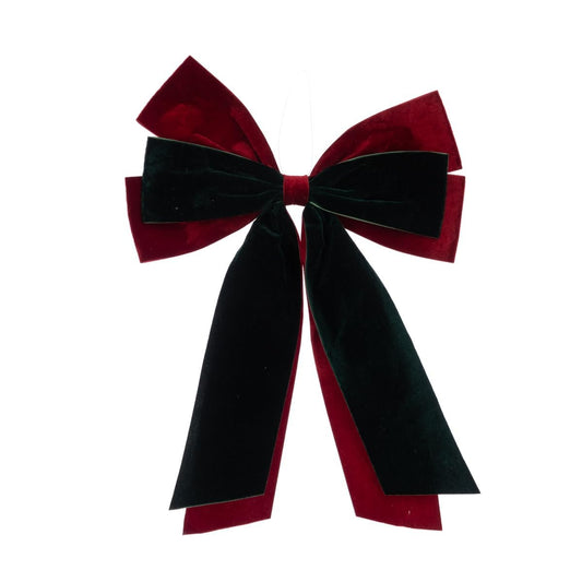 XL Velvet Soft Mix Red Green Festive Bow Hanging Christmas Bow Xmas Tree Wreaths Decor Decoration - Hats By Cressida