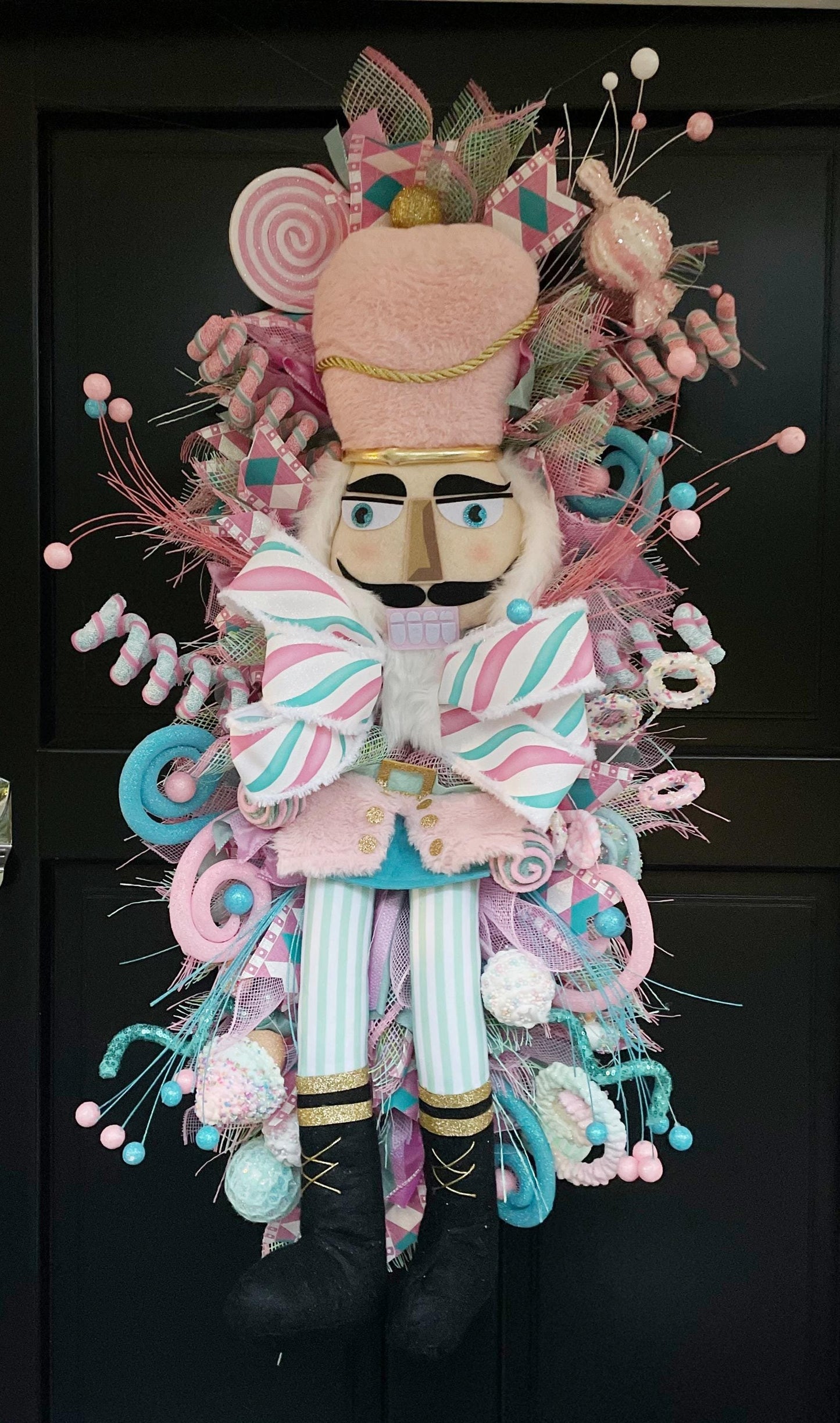 XXL Nutcracker Candy Christmas Wreath Front Door Sweets Pink Blue Xmas Swag - Hats By Cressida