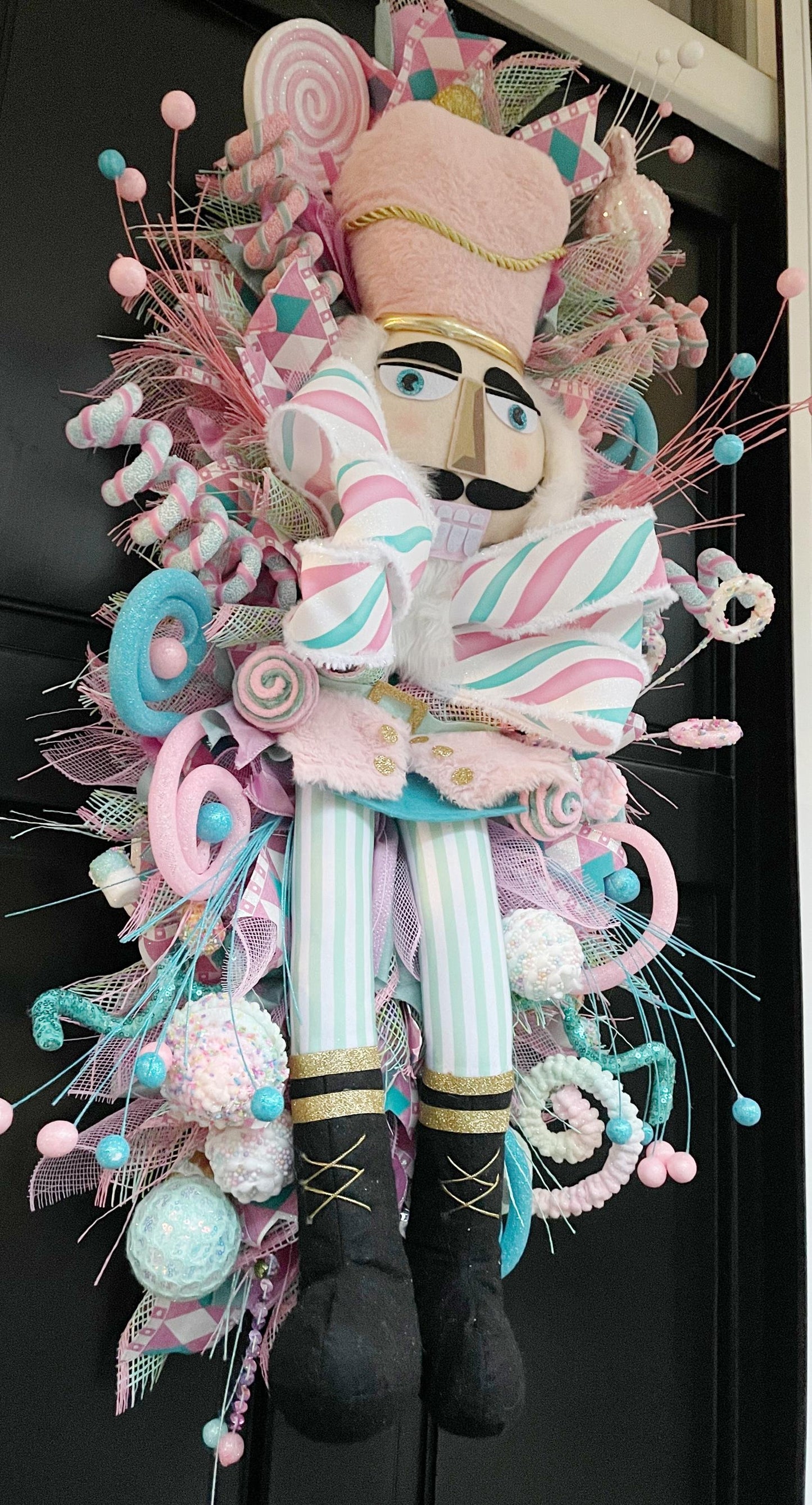 XXL Nutcracker Candy Christmas Wreath Front Door Sweets Pink Blue Xmas Swag - Hats By Cressida